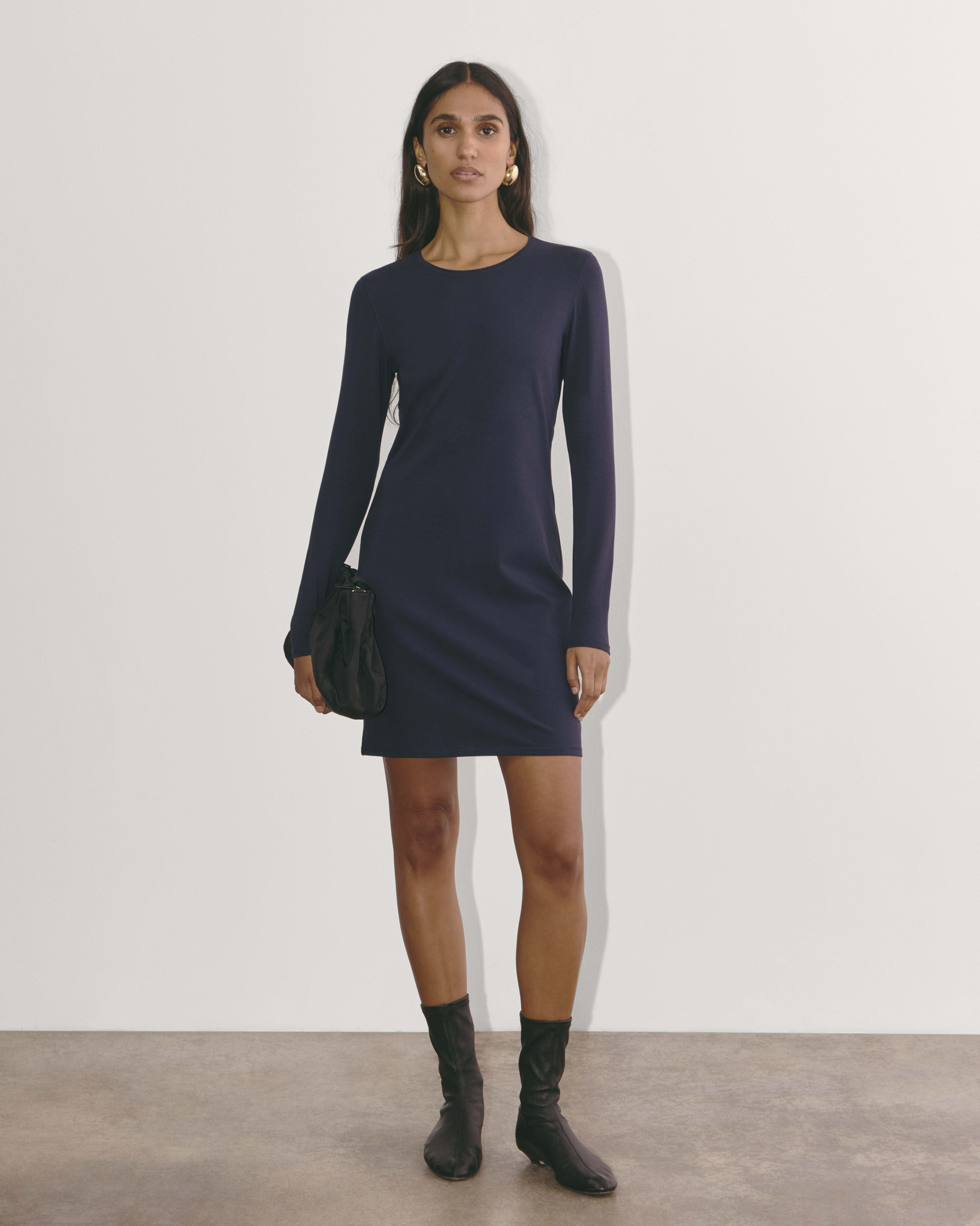 The Cozy Stretch Turtleneck Dress Charcoal Everlane