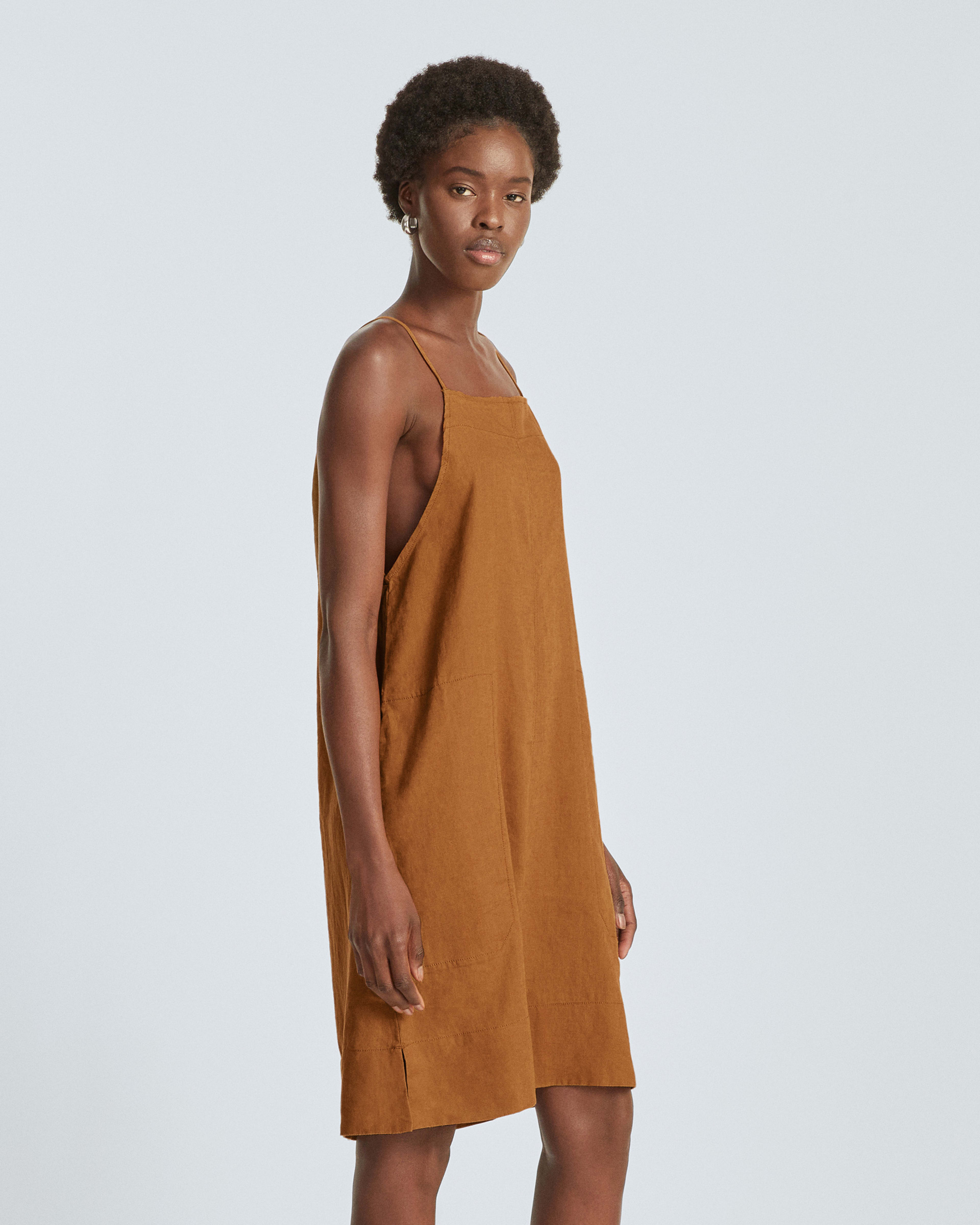 The Linen Apron Dress Tawny Brown Everlane