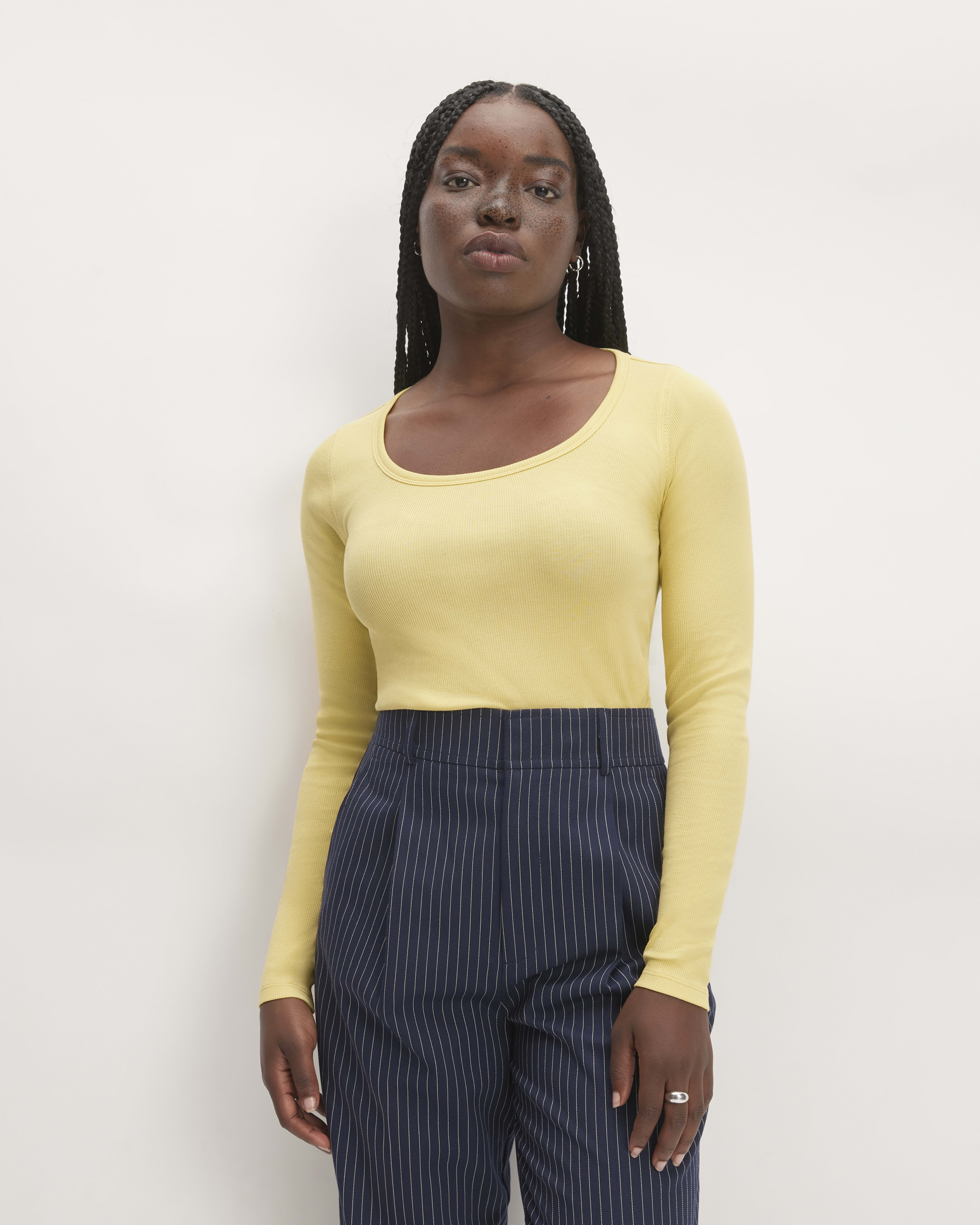Yellow ribbed long sleeve top hot sale