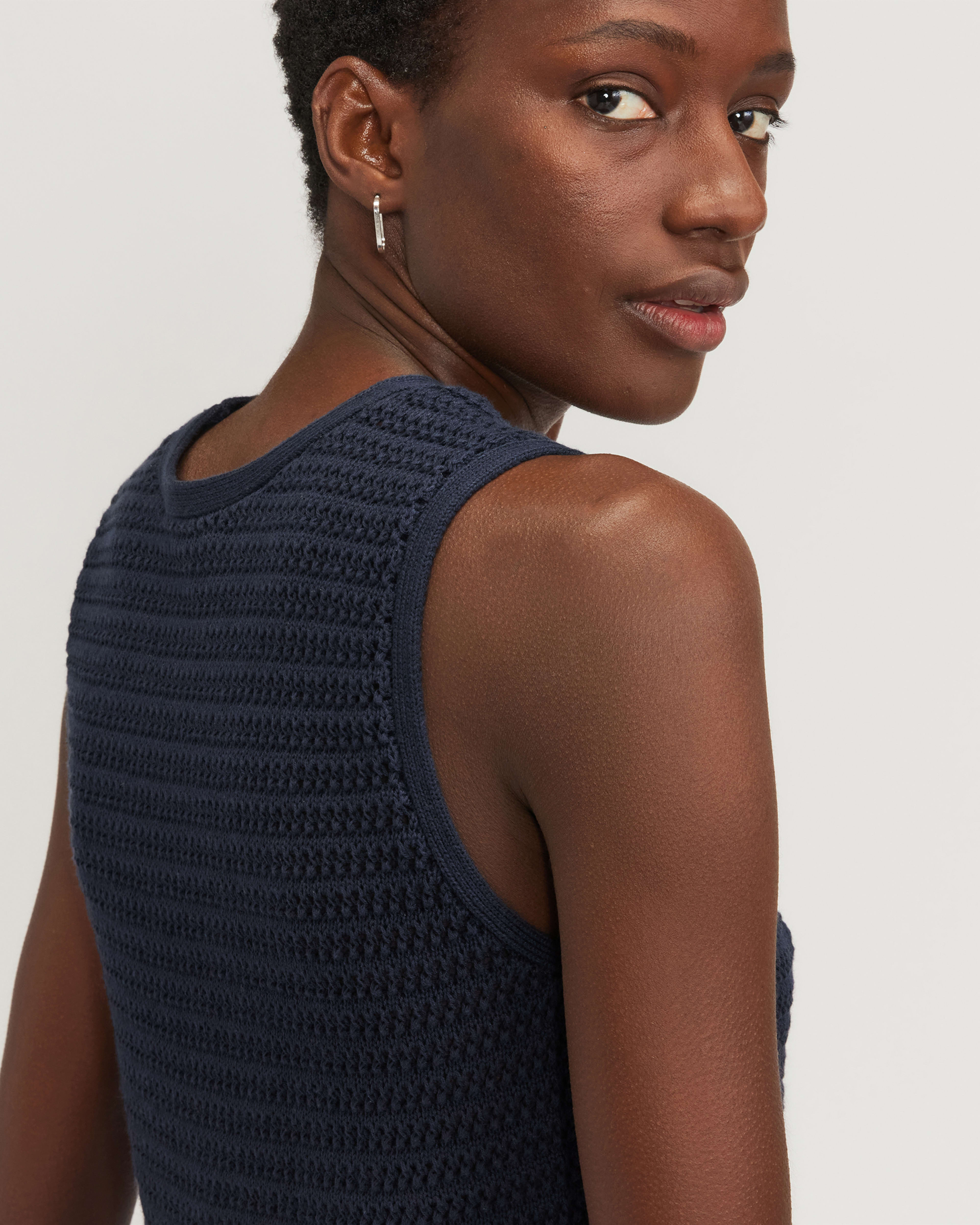 The Crochet Knit Cami Navy Everlane