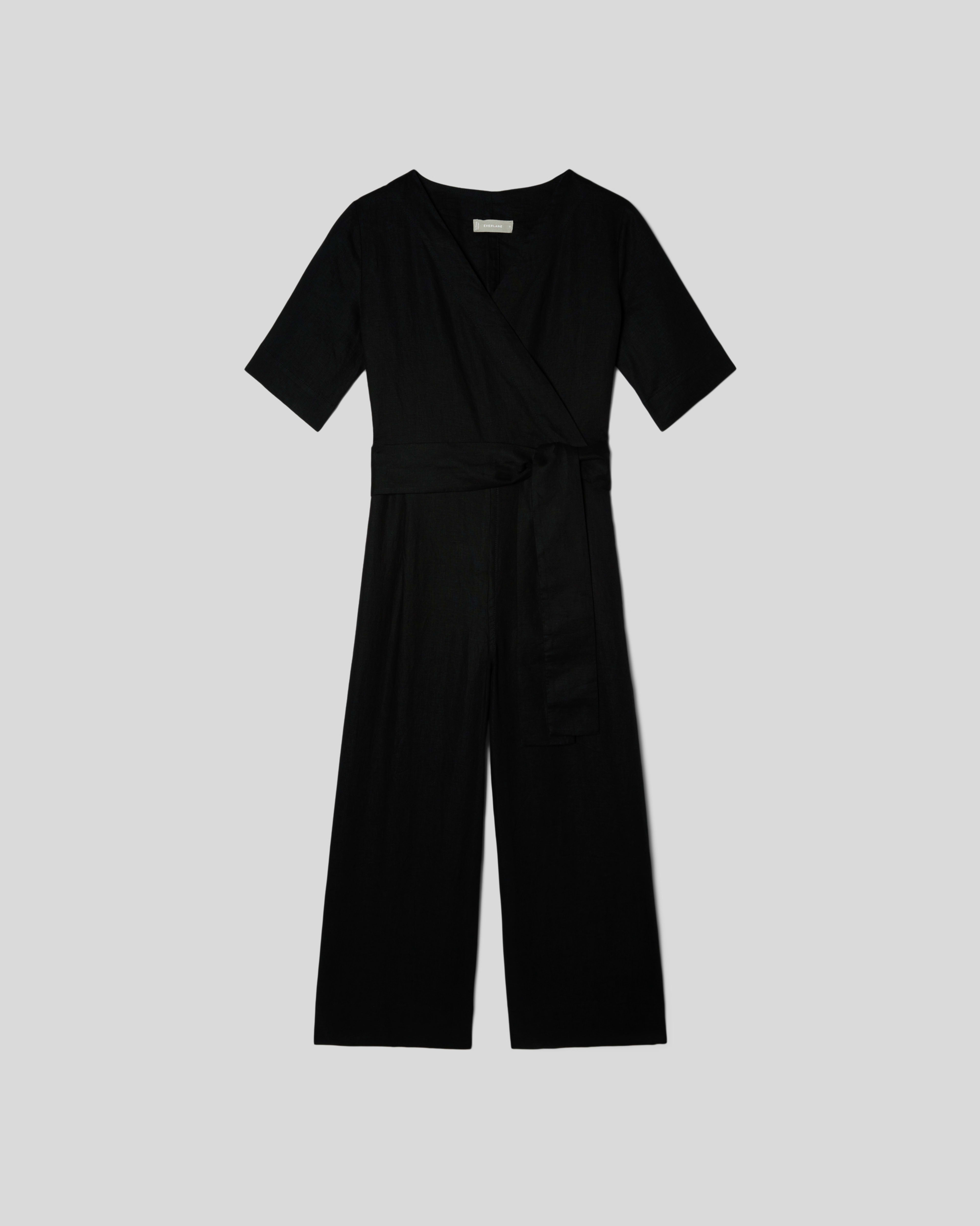 The Linen CrossFront Jumpsuit Black Everlane