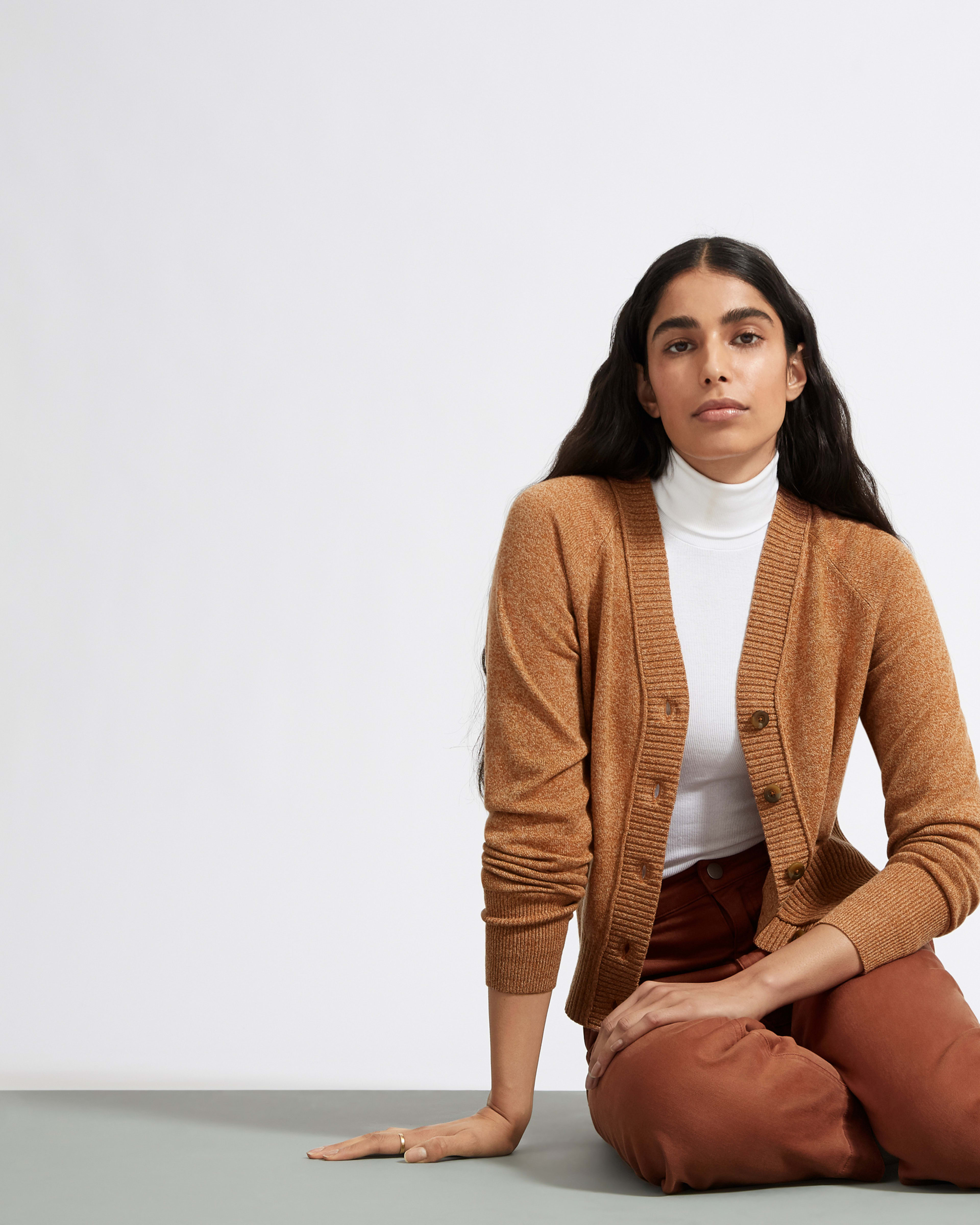 The ReCashmere Varsity Cardigan Spiced Chai Everlane