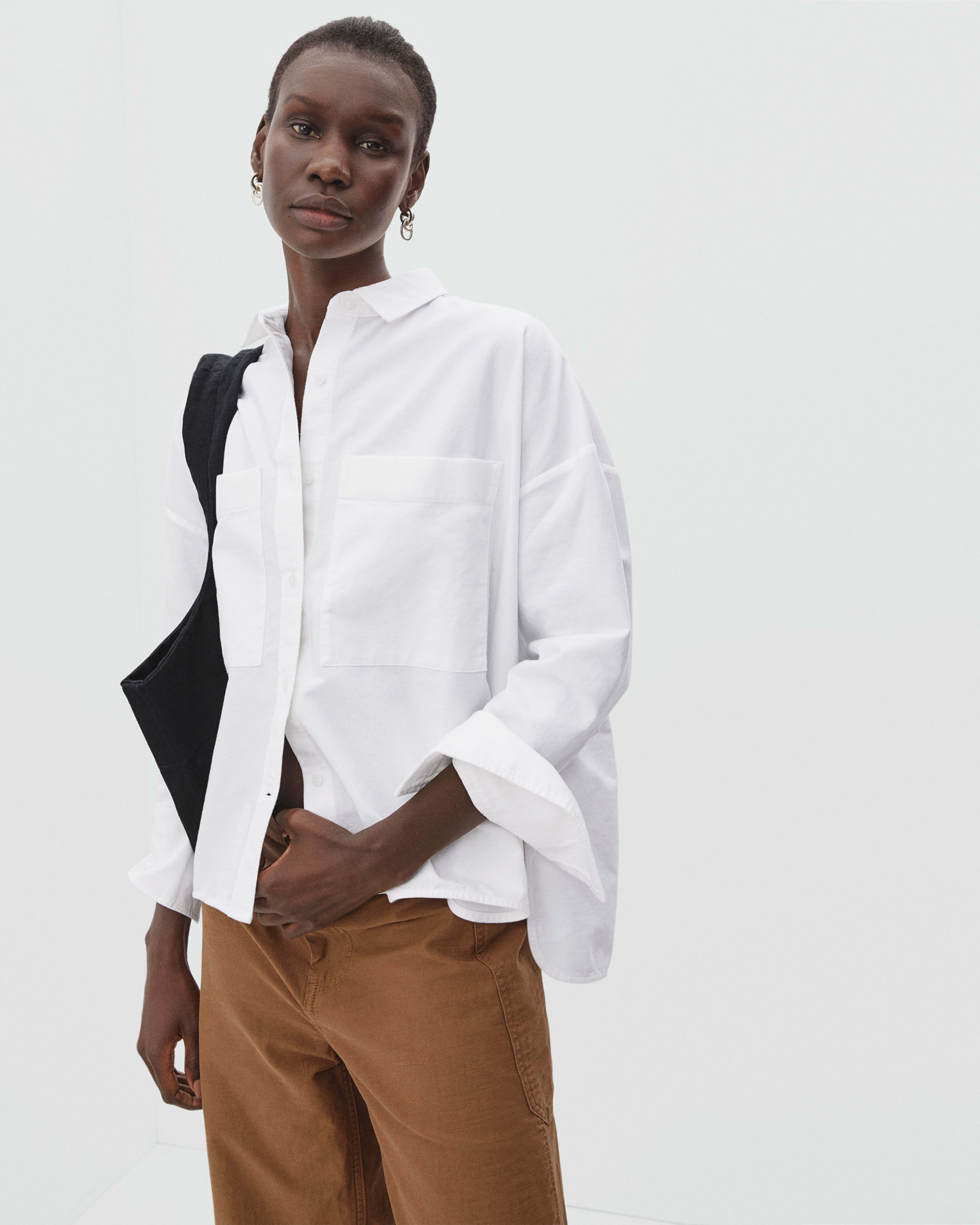 Collarless White Poplin Tunic Shirt (SH200)