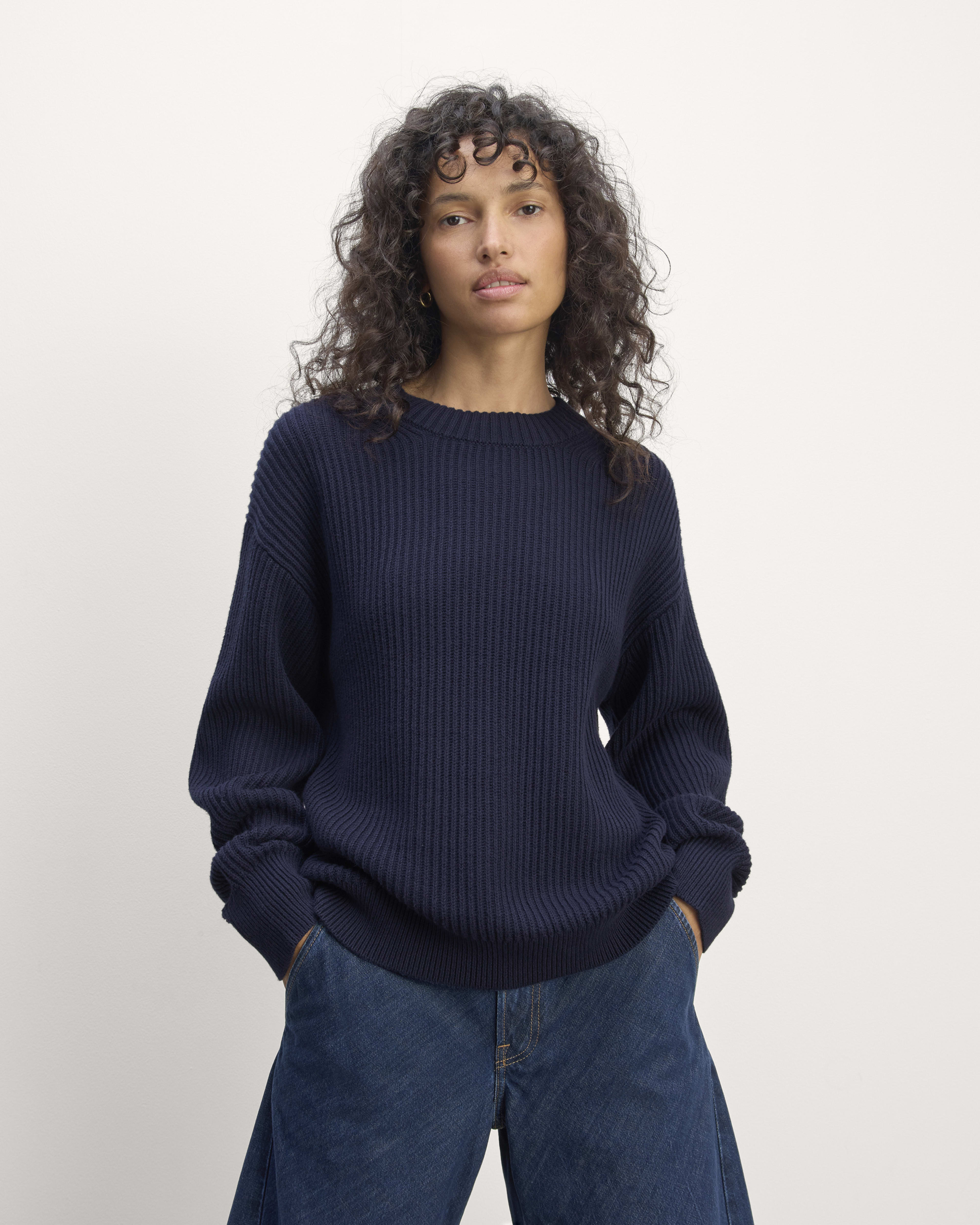 The Alpaca Wrap Sweater Heritage Blue Everlane