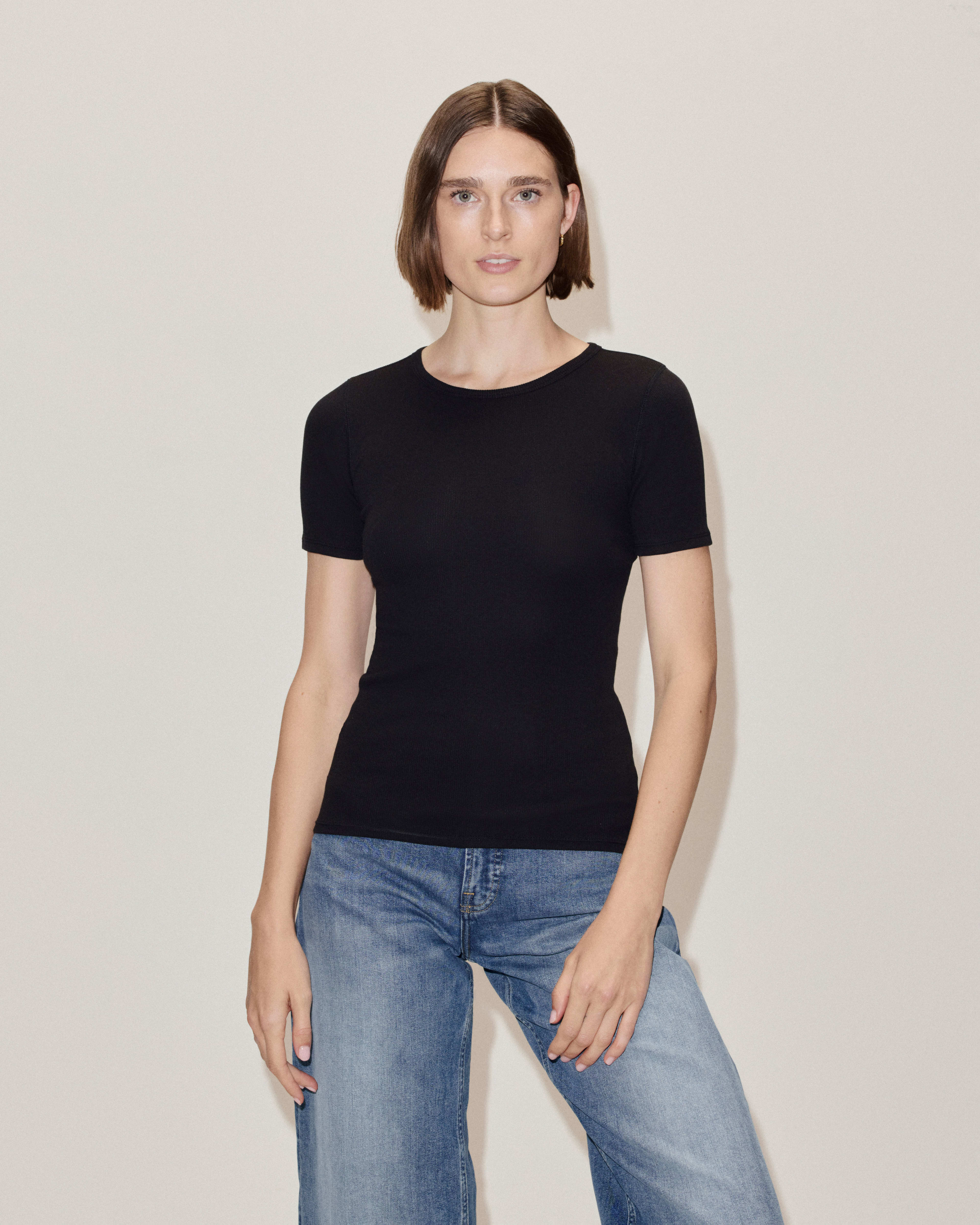 The Luxe Micro-Rib Scoop-Neck Tee Heathered Fatigue – Everlane