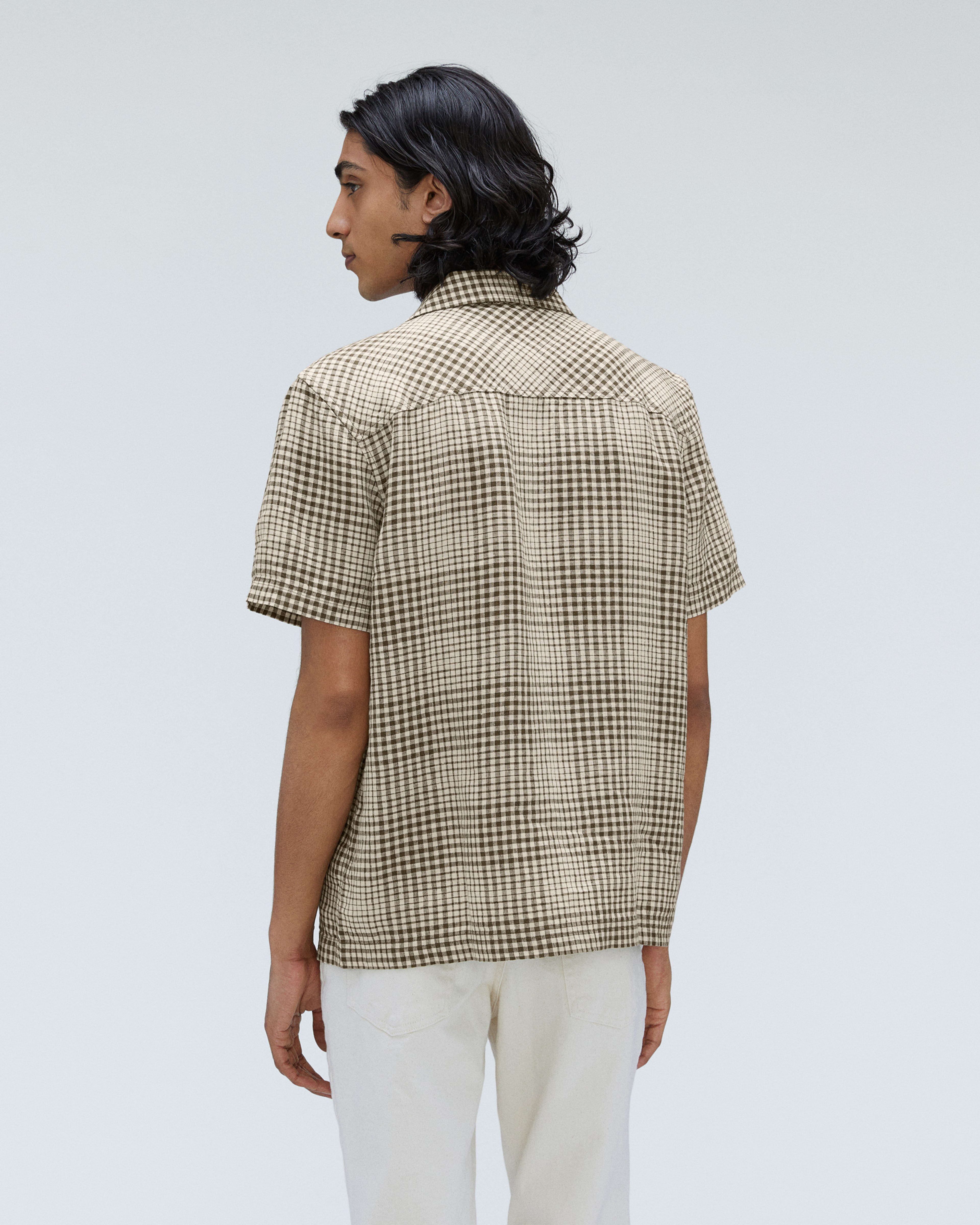 The Relaxed Linen Short-Sleeve Shirt Beech / Parchment Grid – Everlane