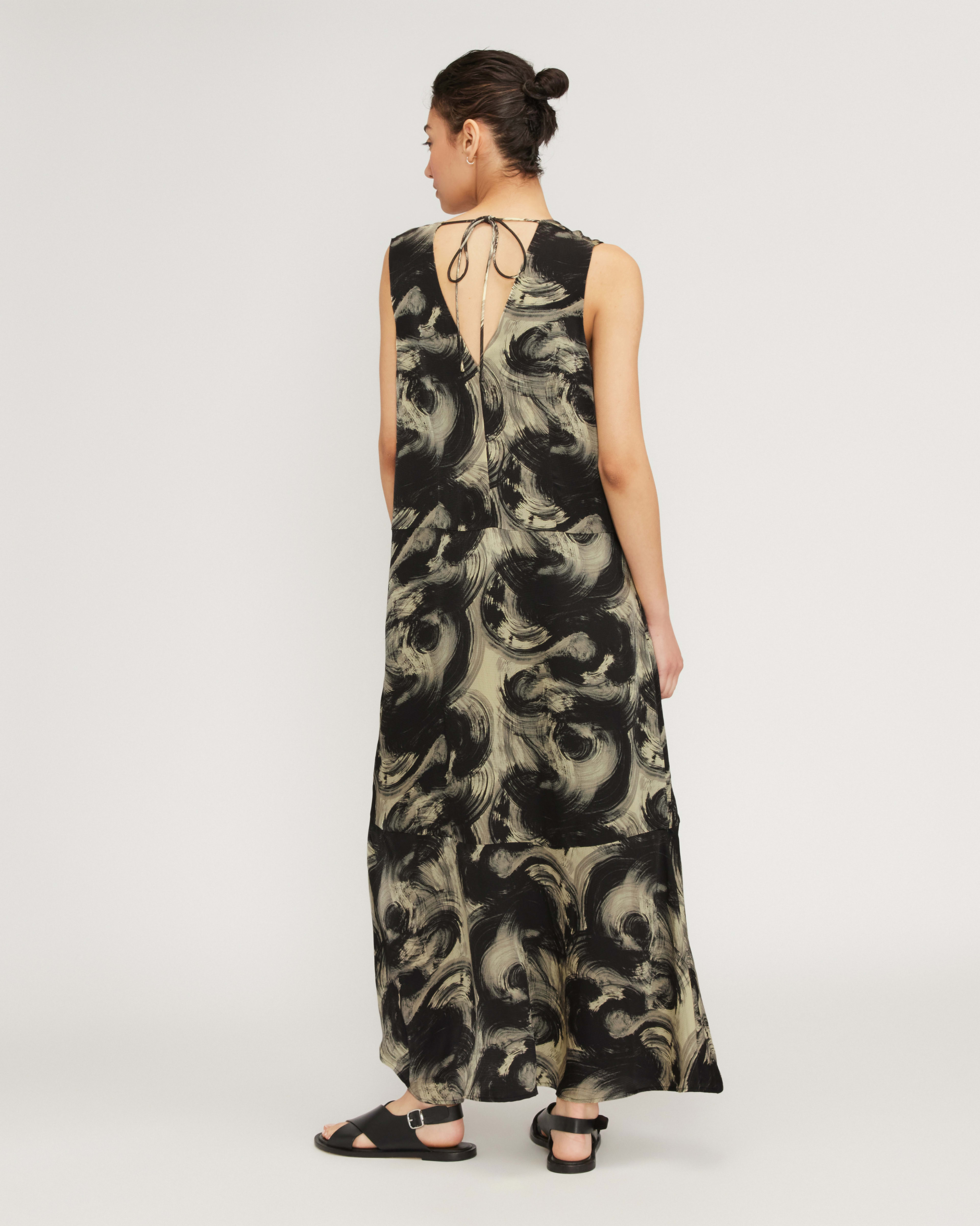 Onjenu Faye Tiered Hem V Neck Waisted Maxi Dress Purple/yellow/green