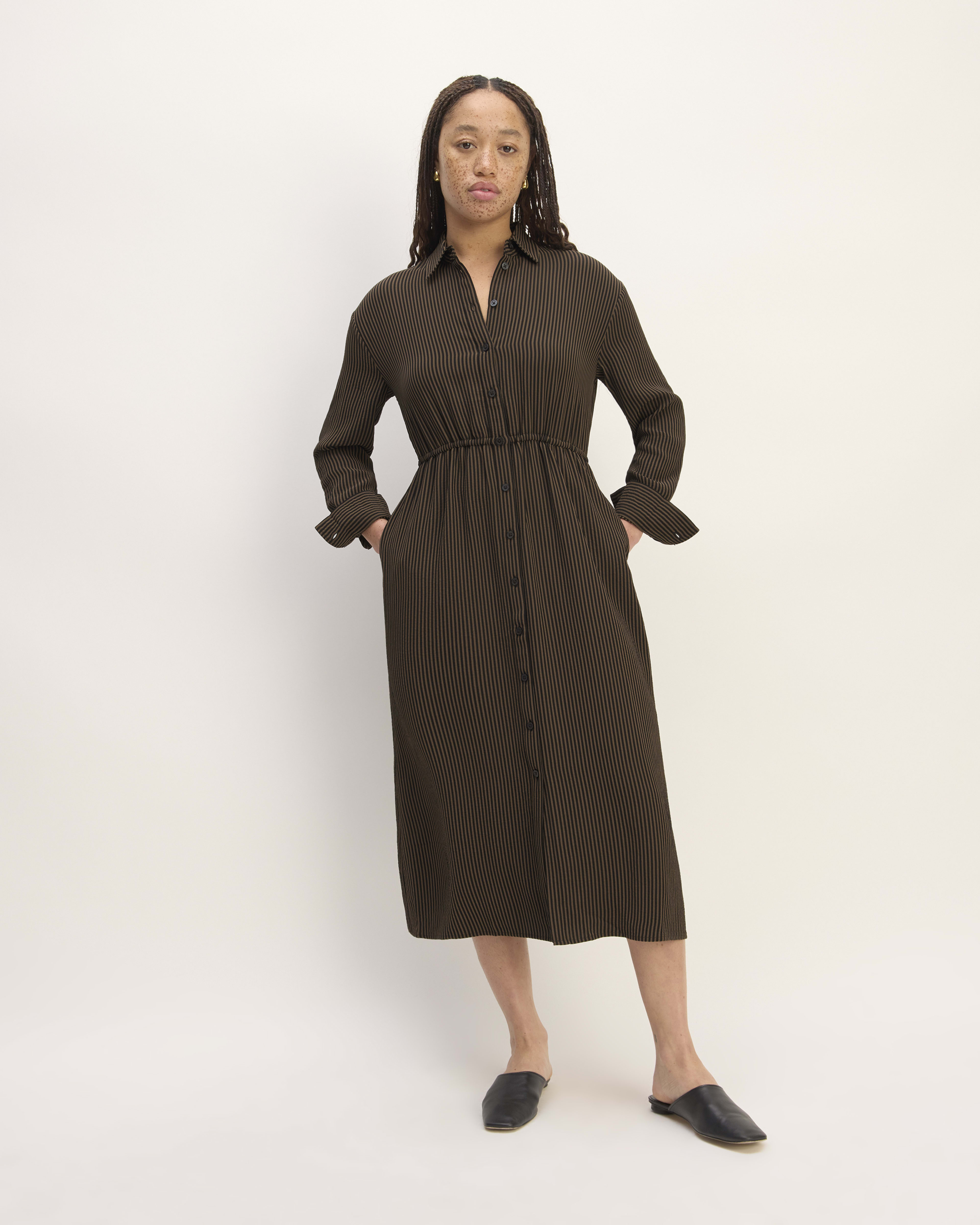 The Supima Cotton Midi Shirt Dress Optic White Black Everlane