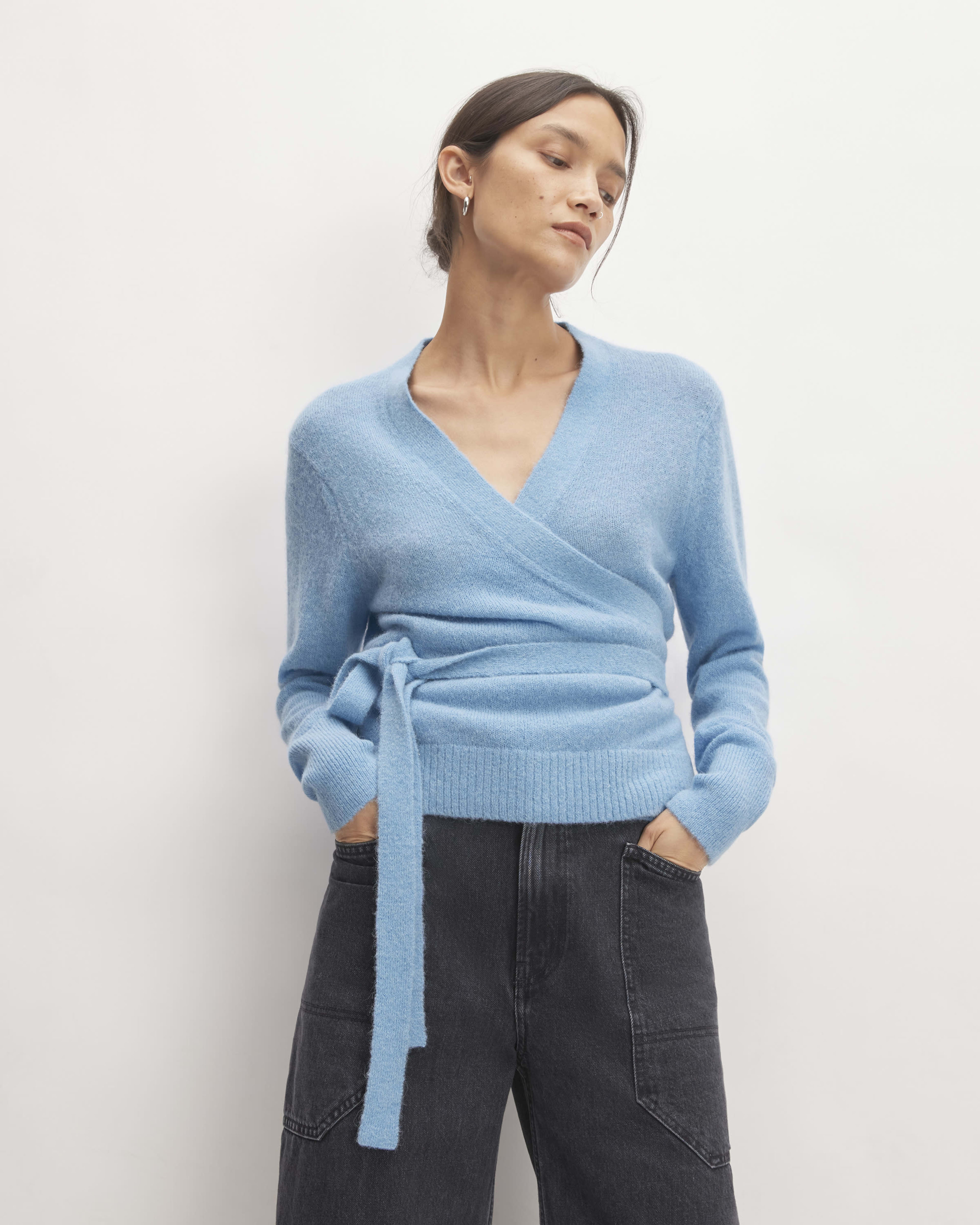 Fitted wrap sweater new arrivals