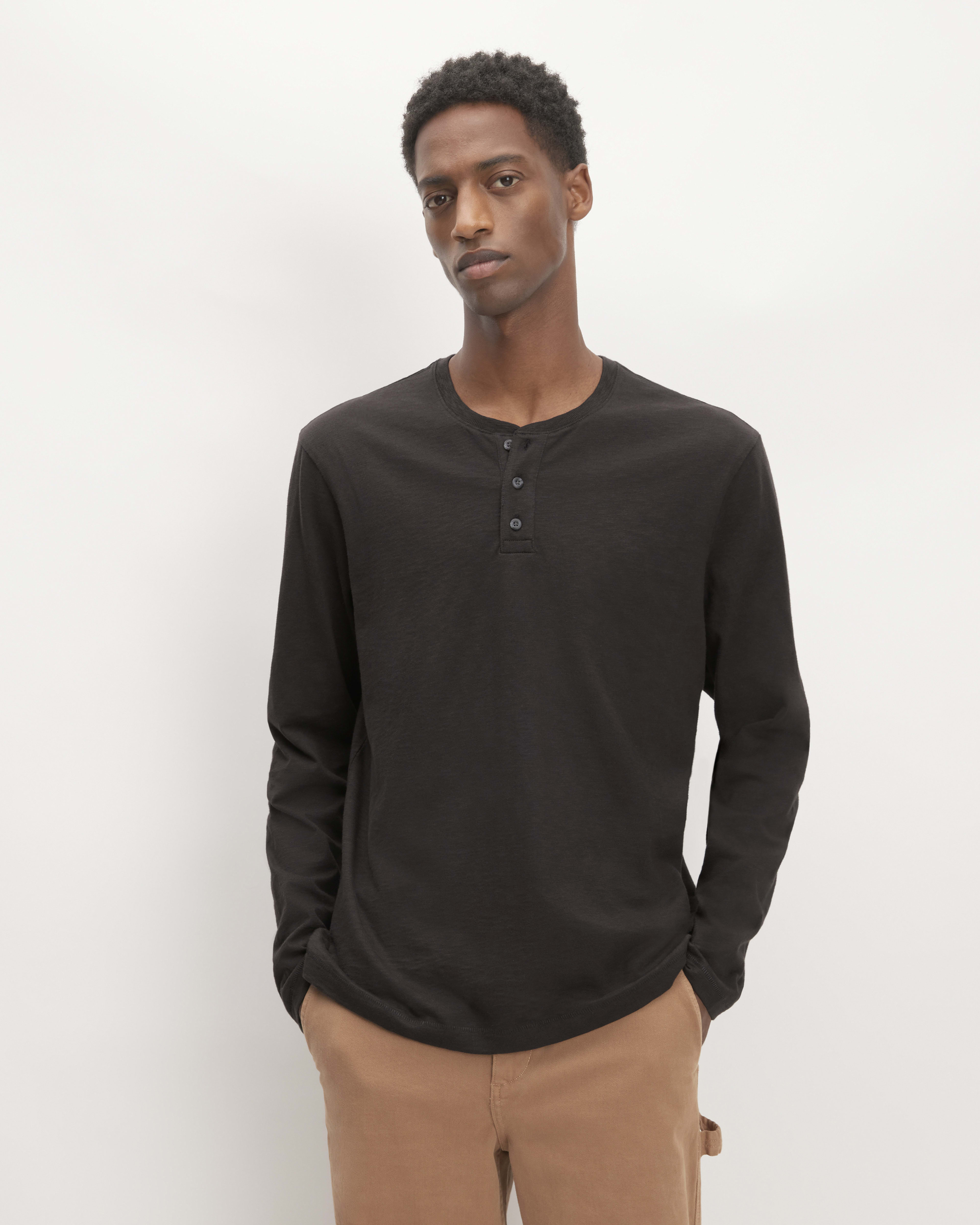 The Slub Long Sleeve Henley Black Everlane