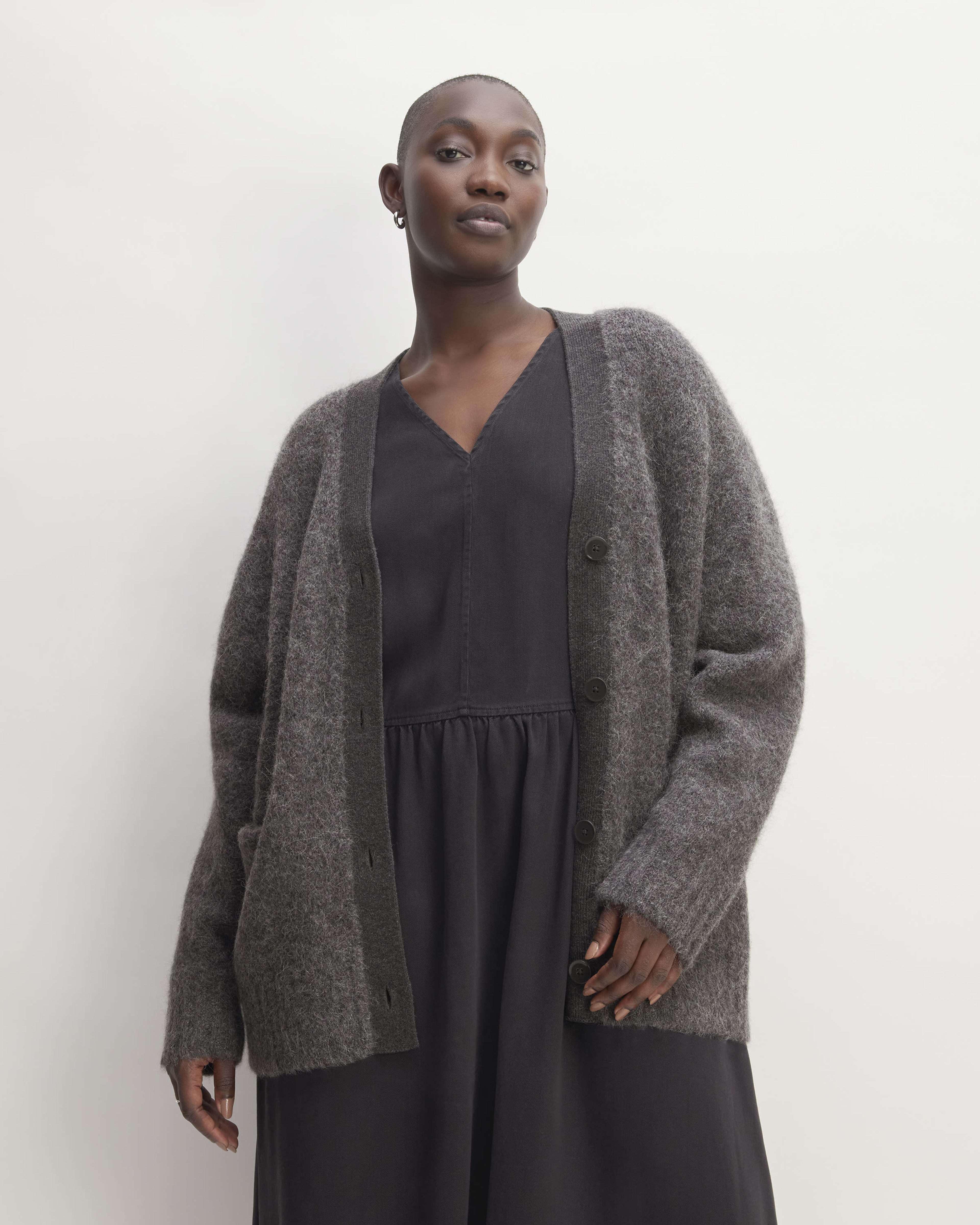 The SuperFuzz Alpaca Cardigan Dark Charcoal Everlane