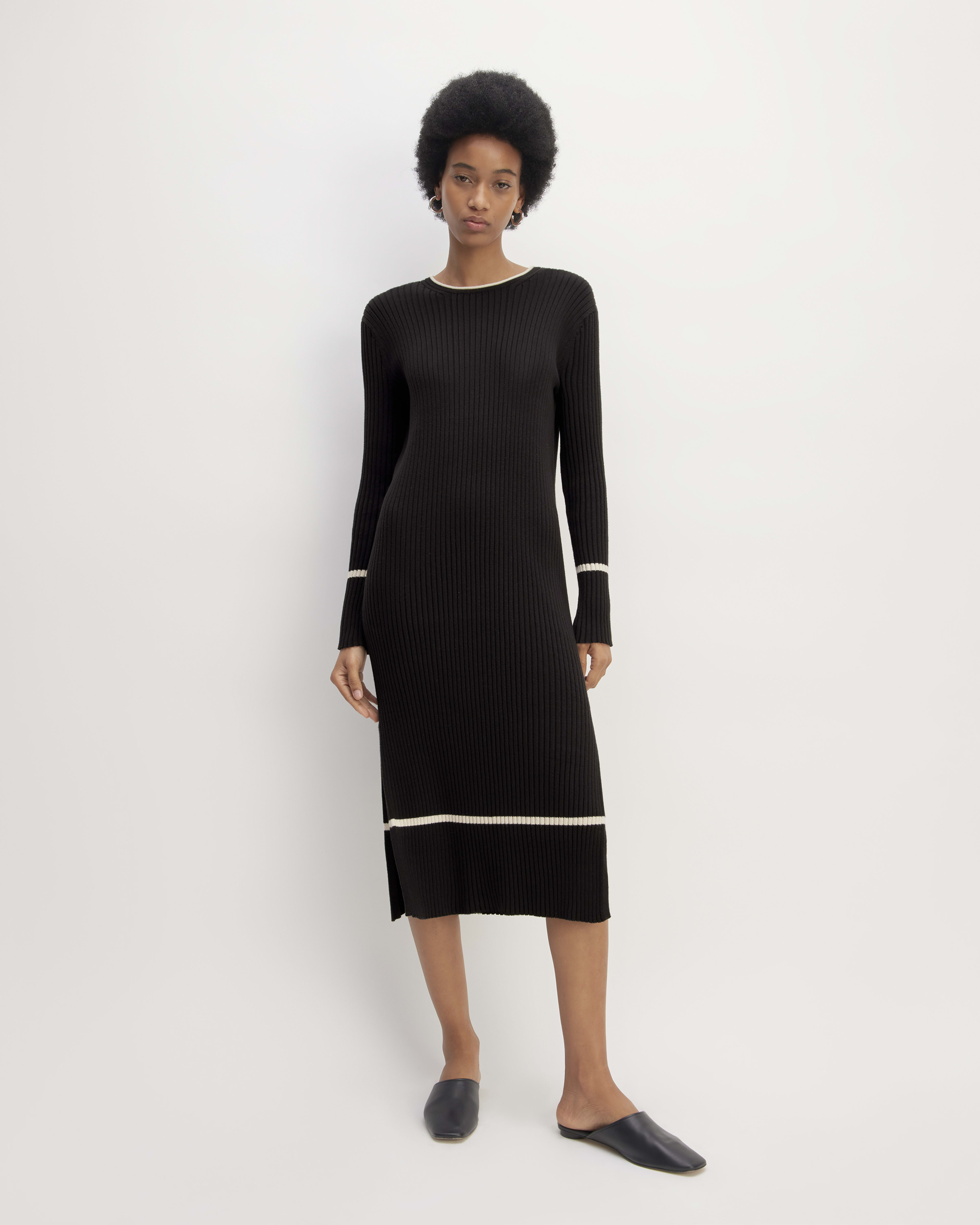 The Cotton Wide Rib Midi Dress Black – Everlane