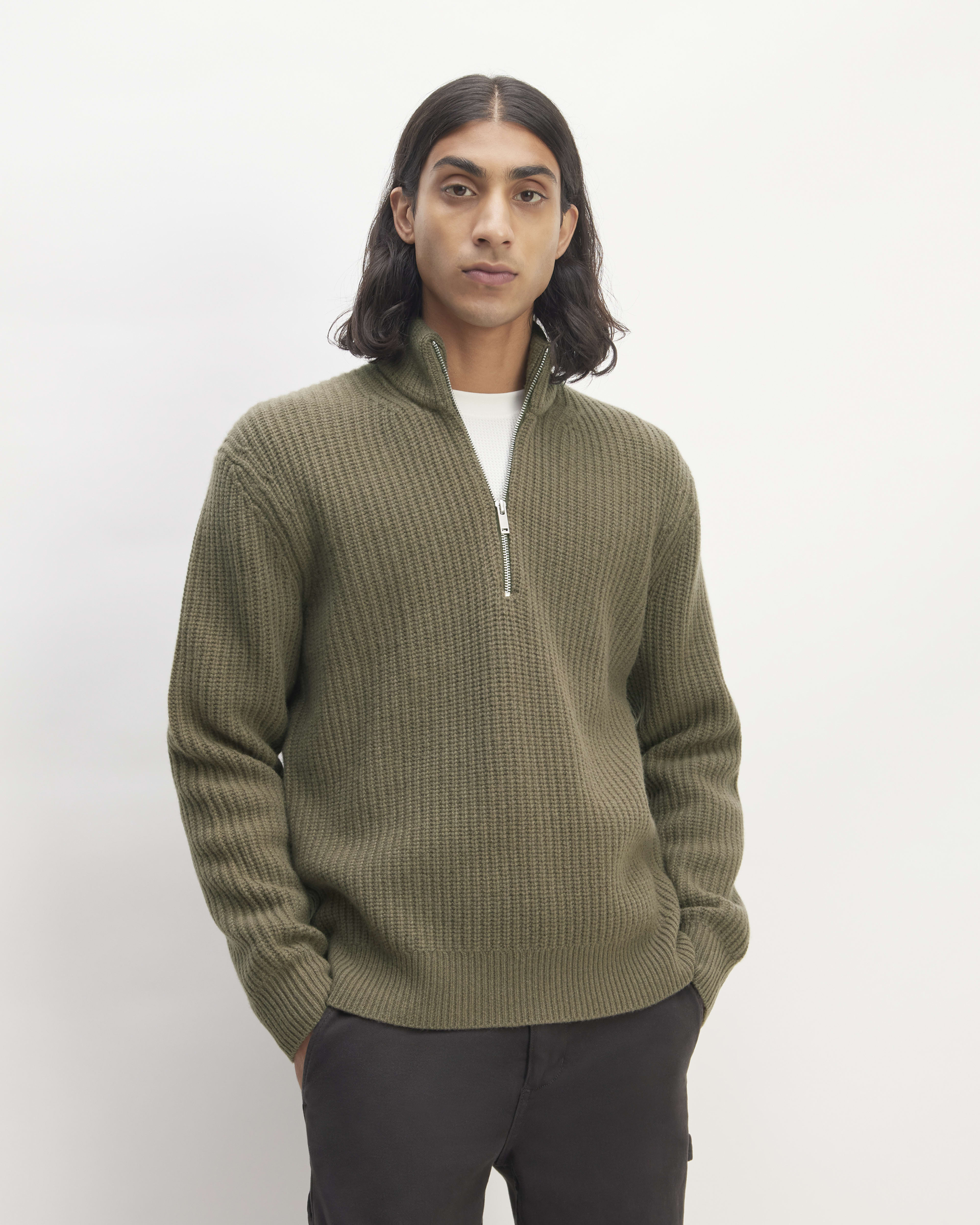 The Half Zip Sweater in Luxe Merino Black Everlane