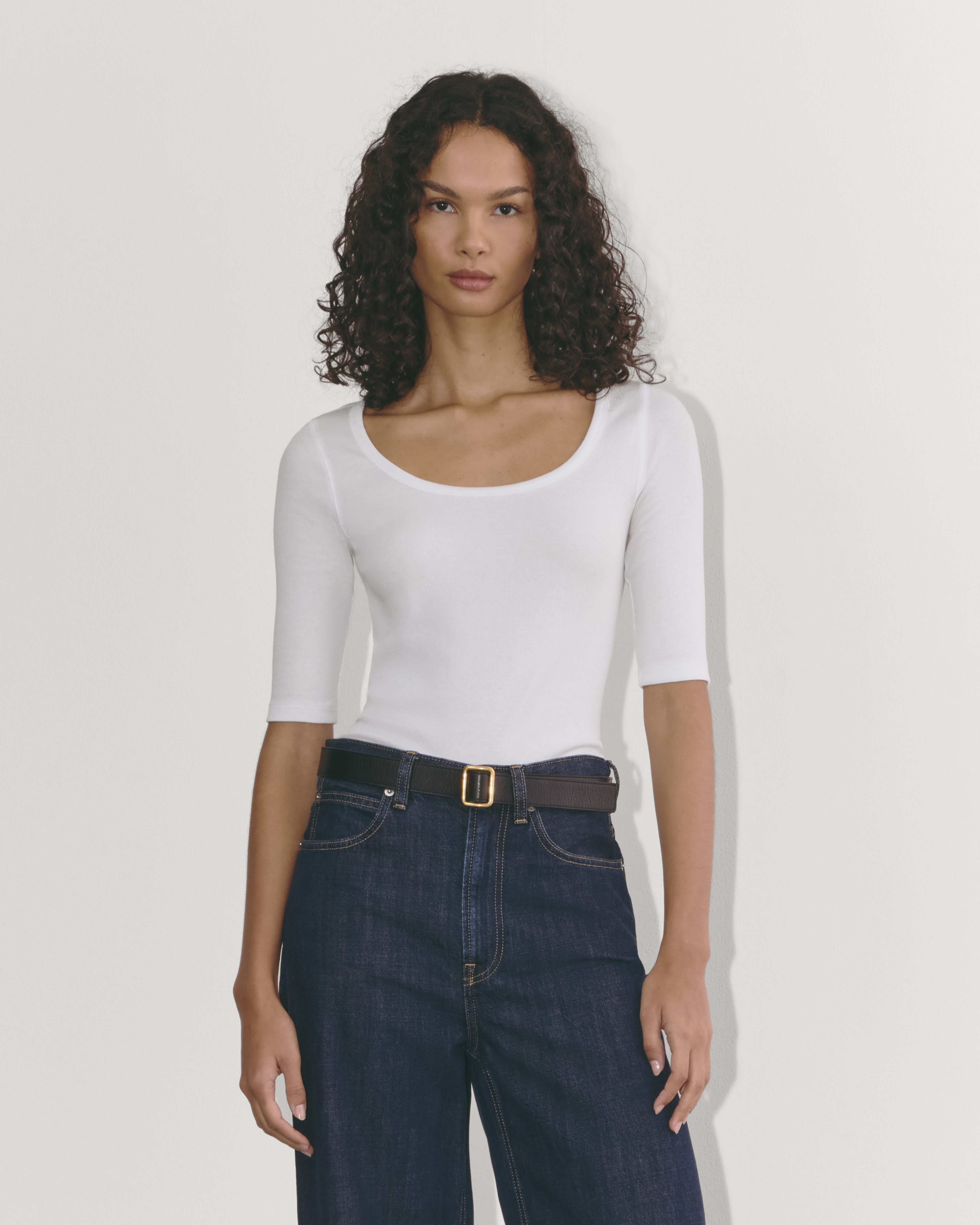 The Luxe Rib Scoop-Neck Tee White – Everlane