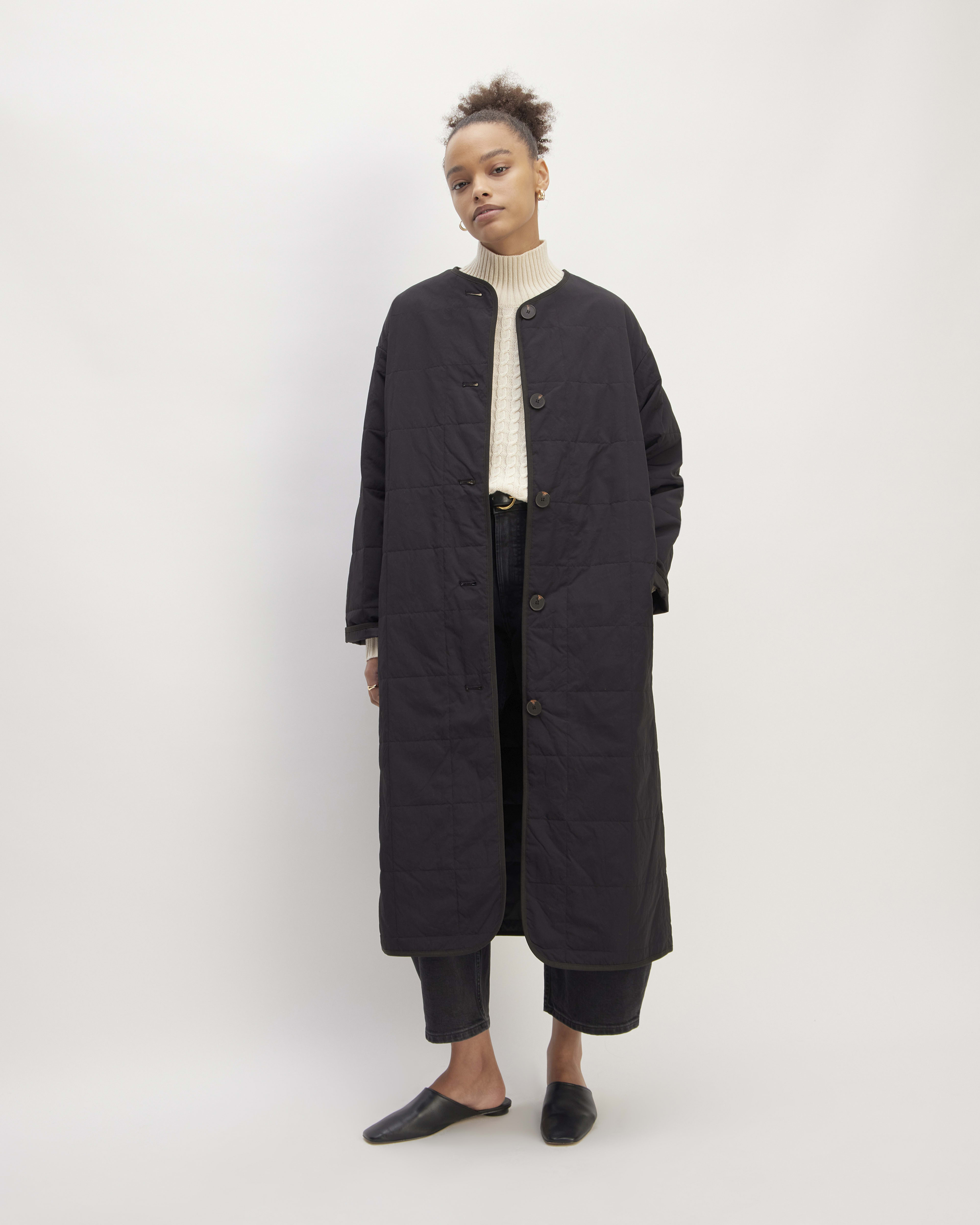 The ReNew Quilted Long Liner Black – Everlane