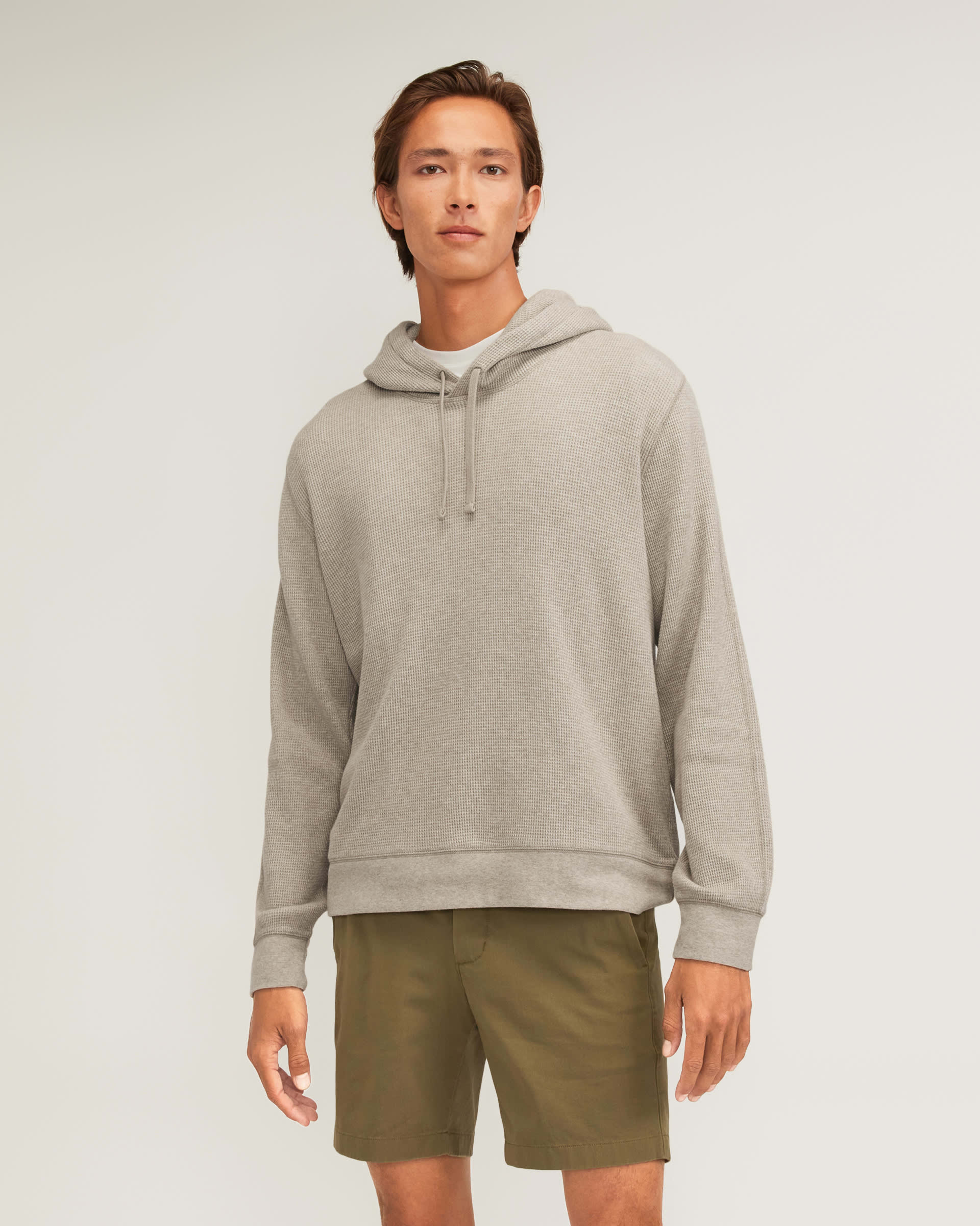 Everlane Men's Waffle-Knit Hoodie in Heathered Oatmeal, Size Small