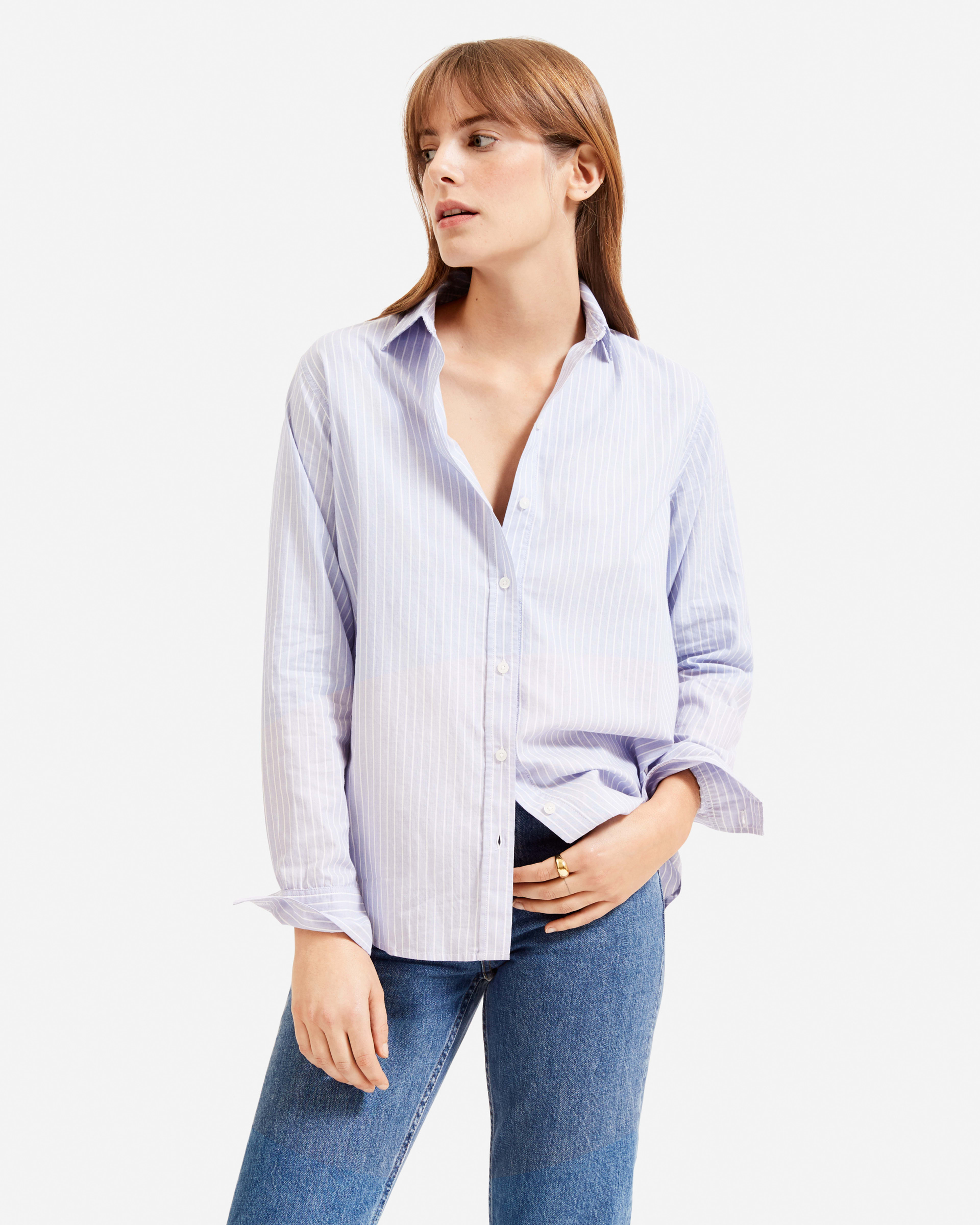 The Silky Cotton Relaxed Shirt Light Blue Stripe – Everlane