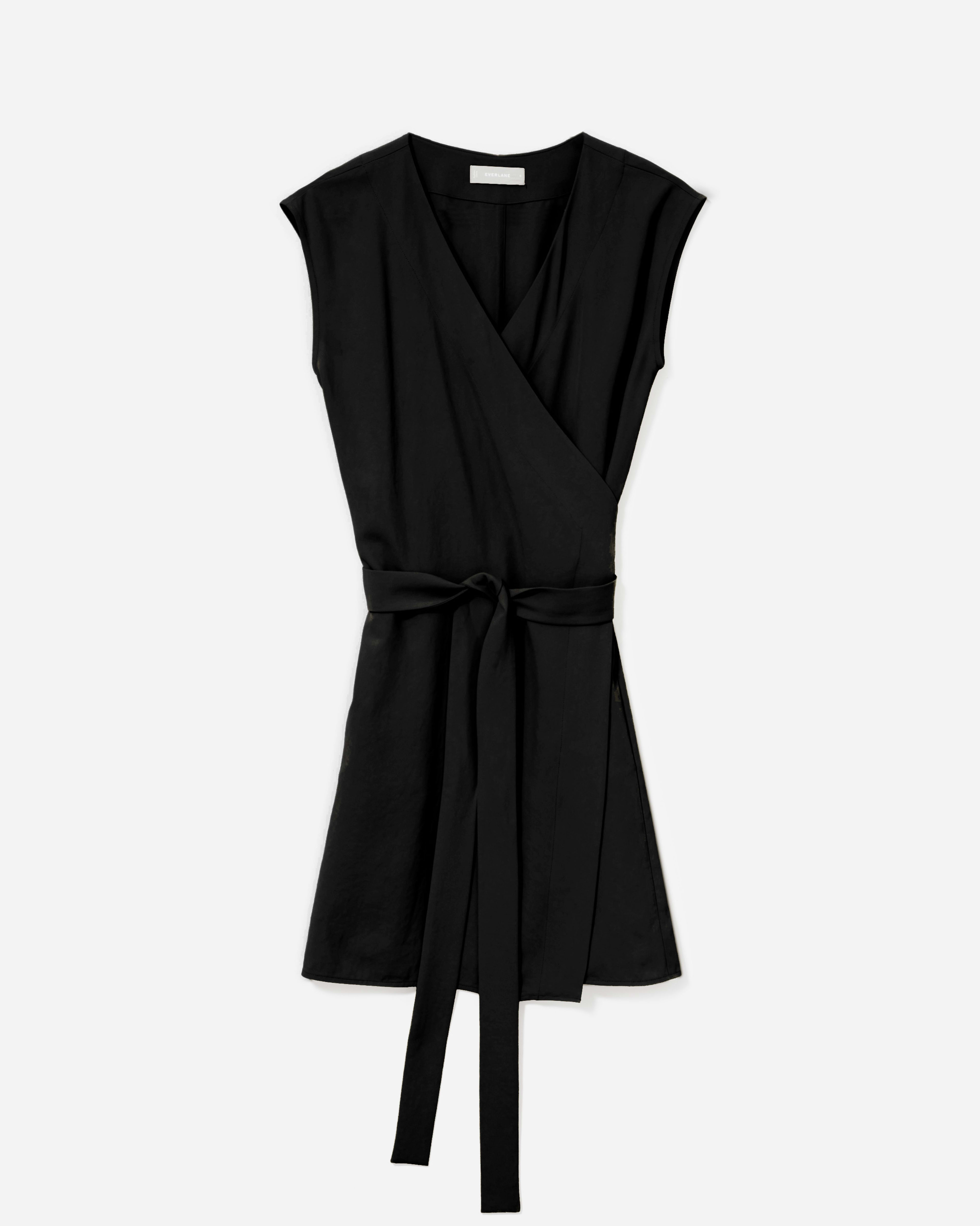 The Japanese GoWeave Short-Sleeve Mini Wrap Dress Black – Everlane