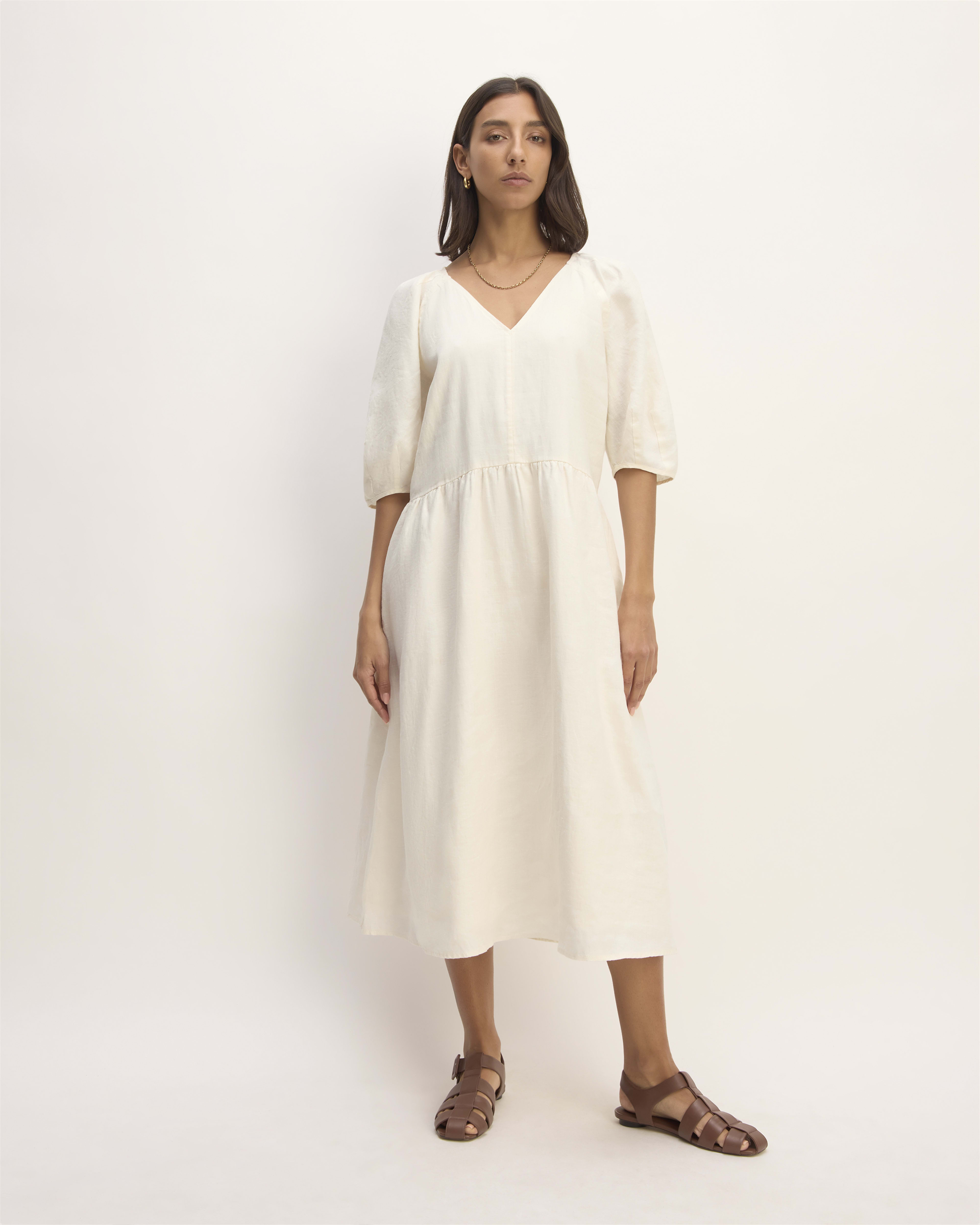 The Supima Cotton Midi Shirt Dress Optic White Black Everlane