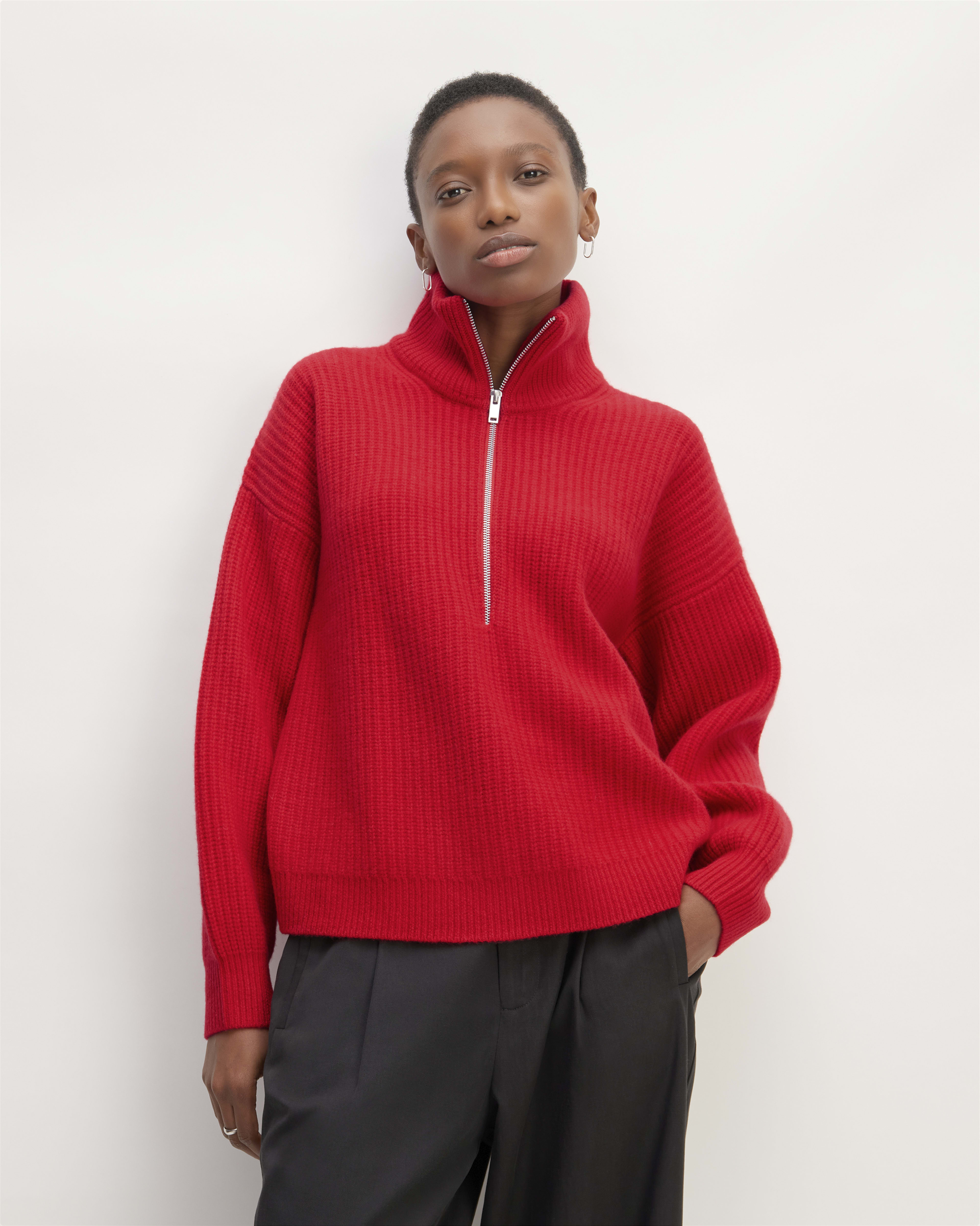 The Felted Merino Half-Zip Sweater Classic Red – Everlane