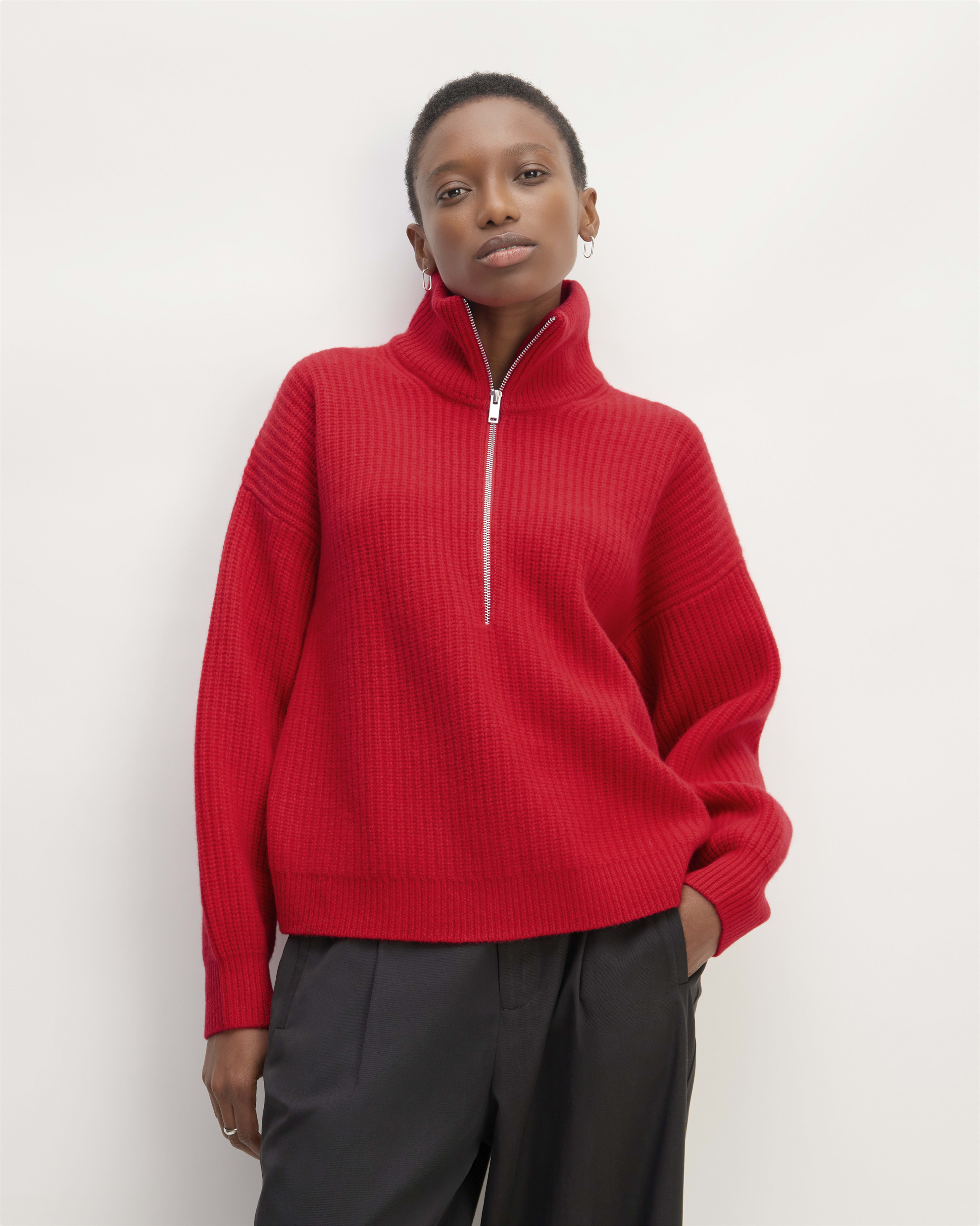 The Felted Merino Half Zip Sweater Classic Red Everlane