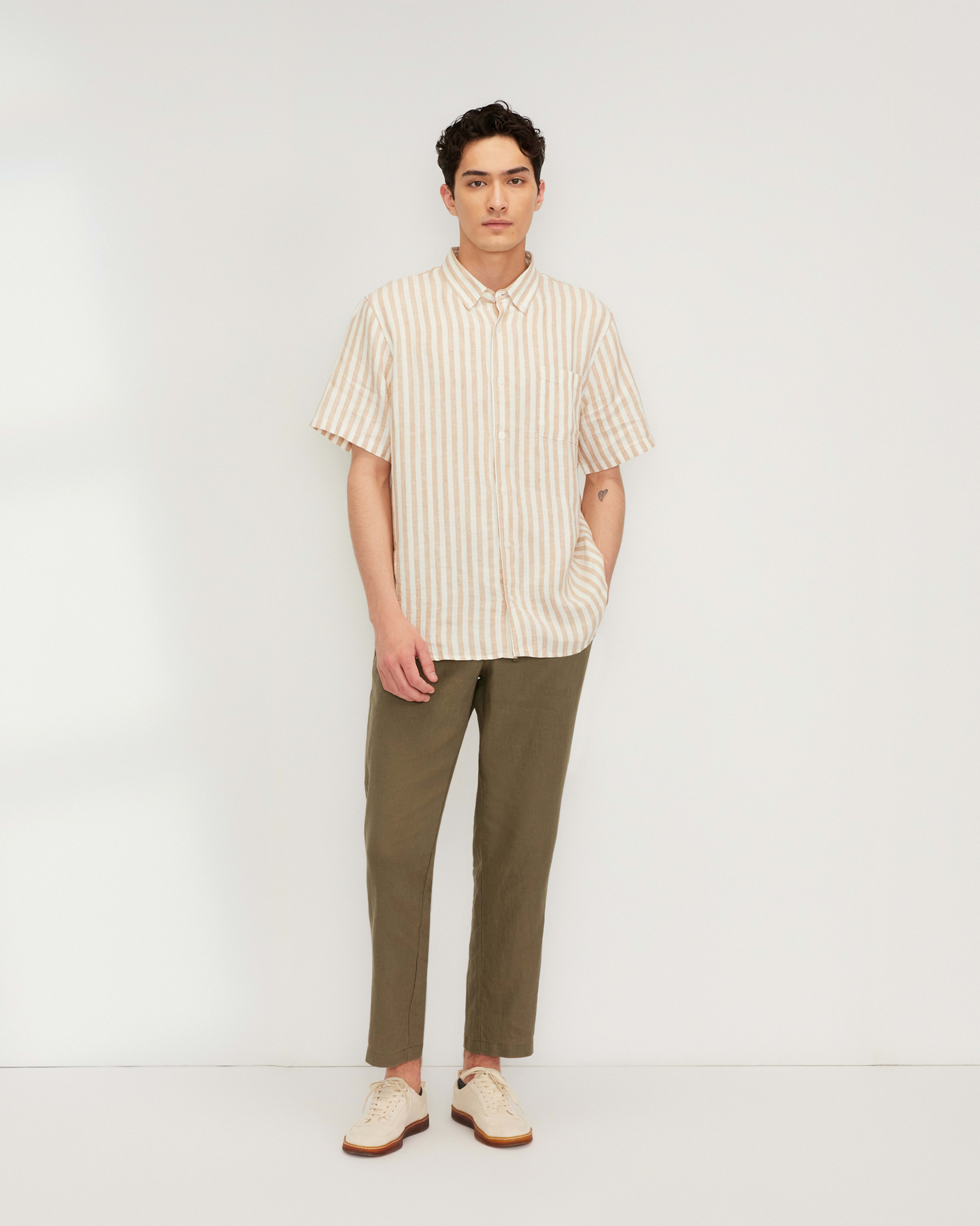 The Linen ShortSleeve Standard Fit Shirt Bone / Caramel Everlane