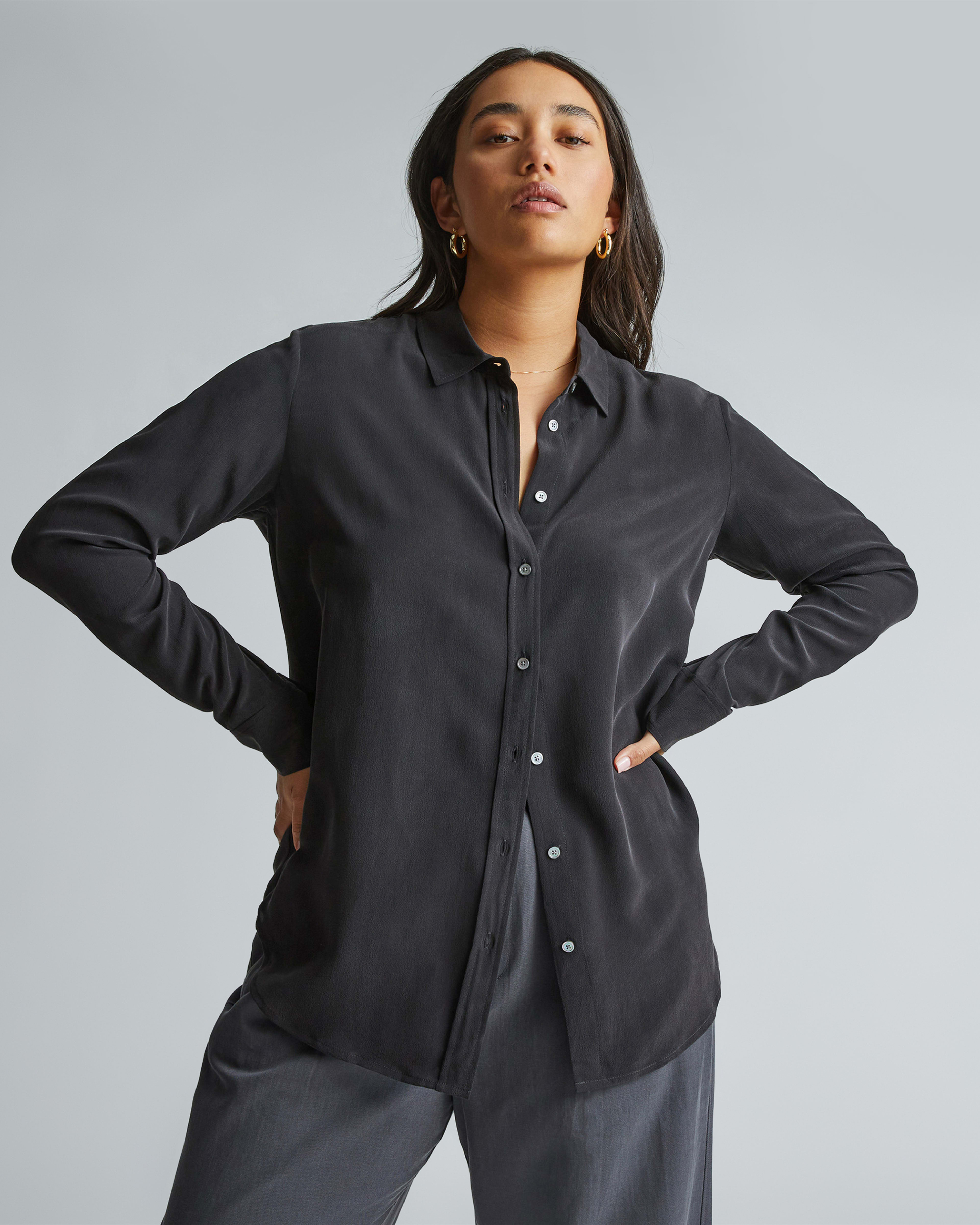 The Washable Clean Silk Relaxed Shirt Black – Everlane