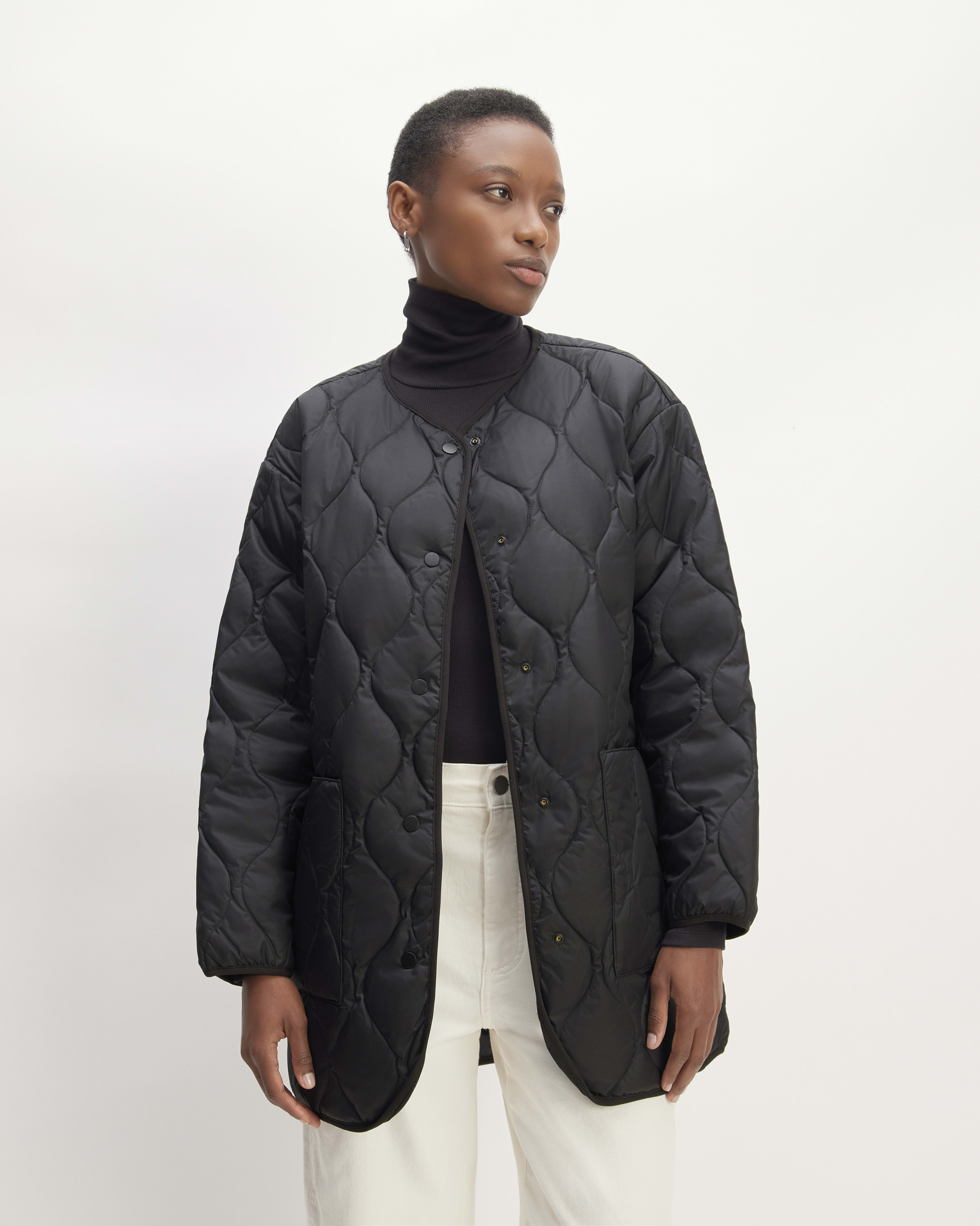The ReNew Quilted Mid Length Liner Black Everlane