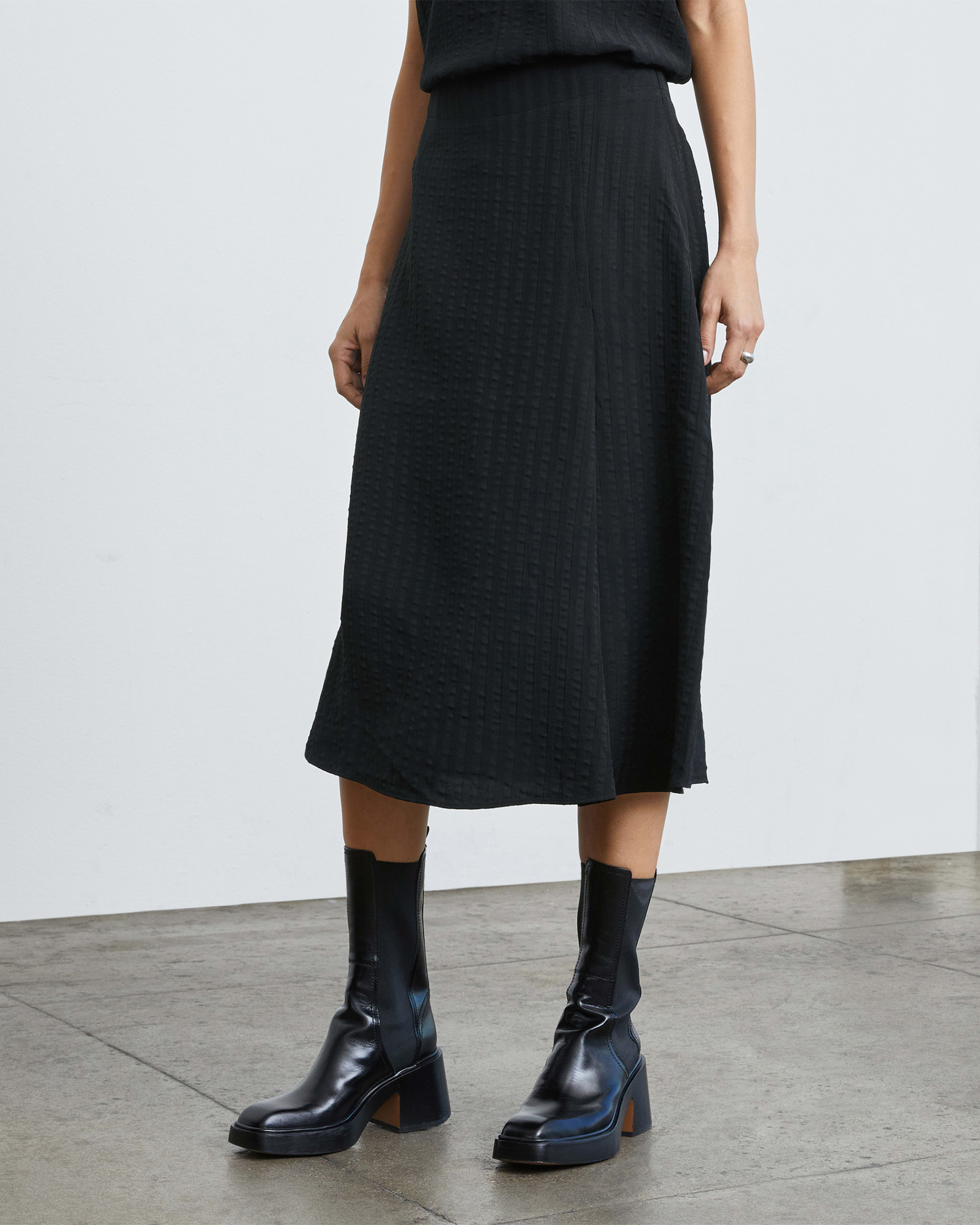 CITY CHECKLINE WOOLEN WOVEN MIDI SKIRT main image 0