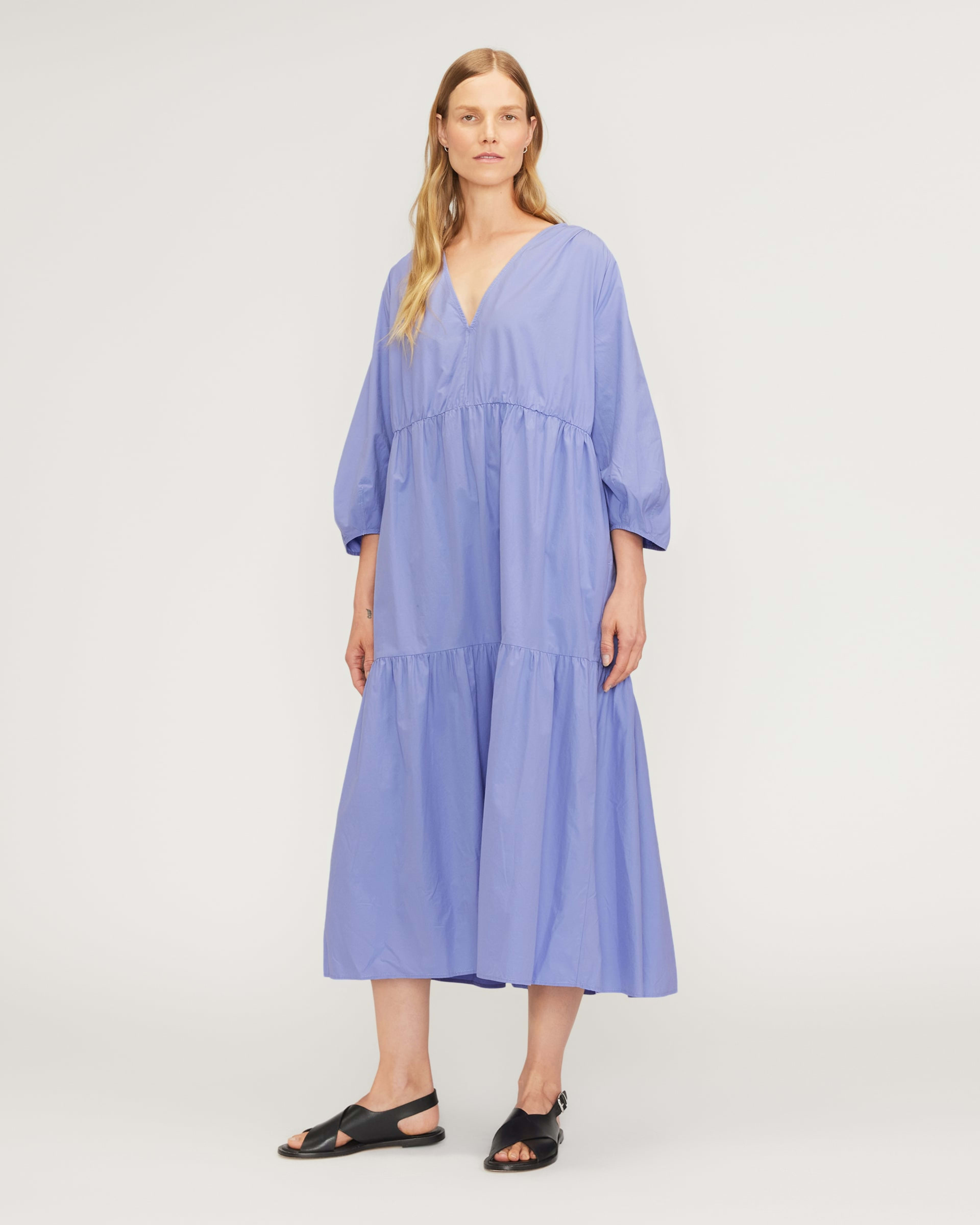 The Poplin Tiered Dress Cornflower Blue – Everlane
