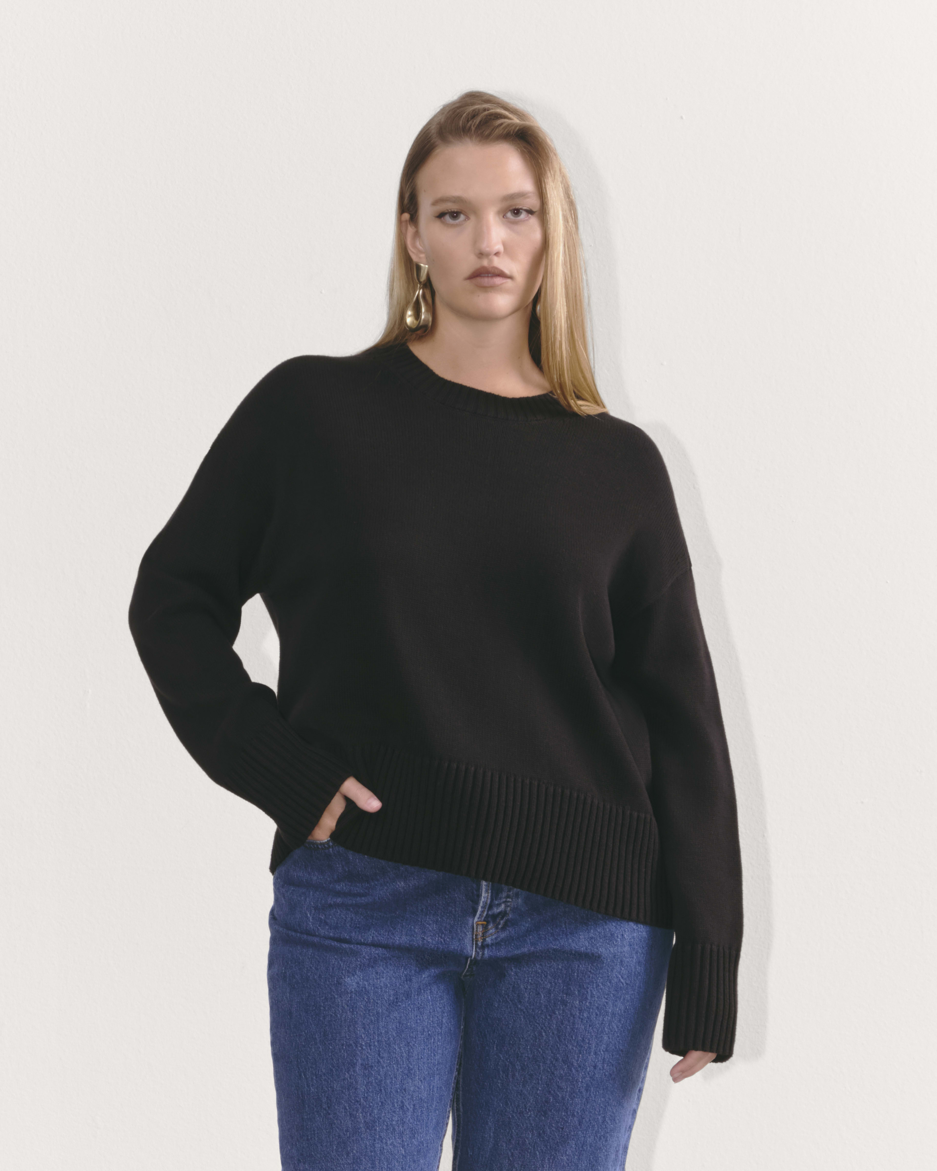 The Cotton Honeycomb Square Crew Black Everlane