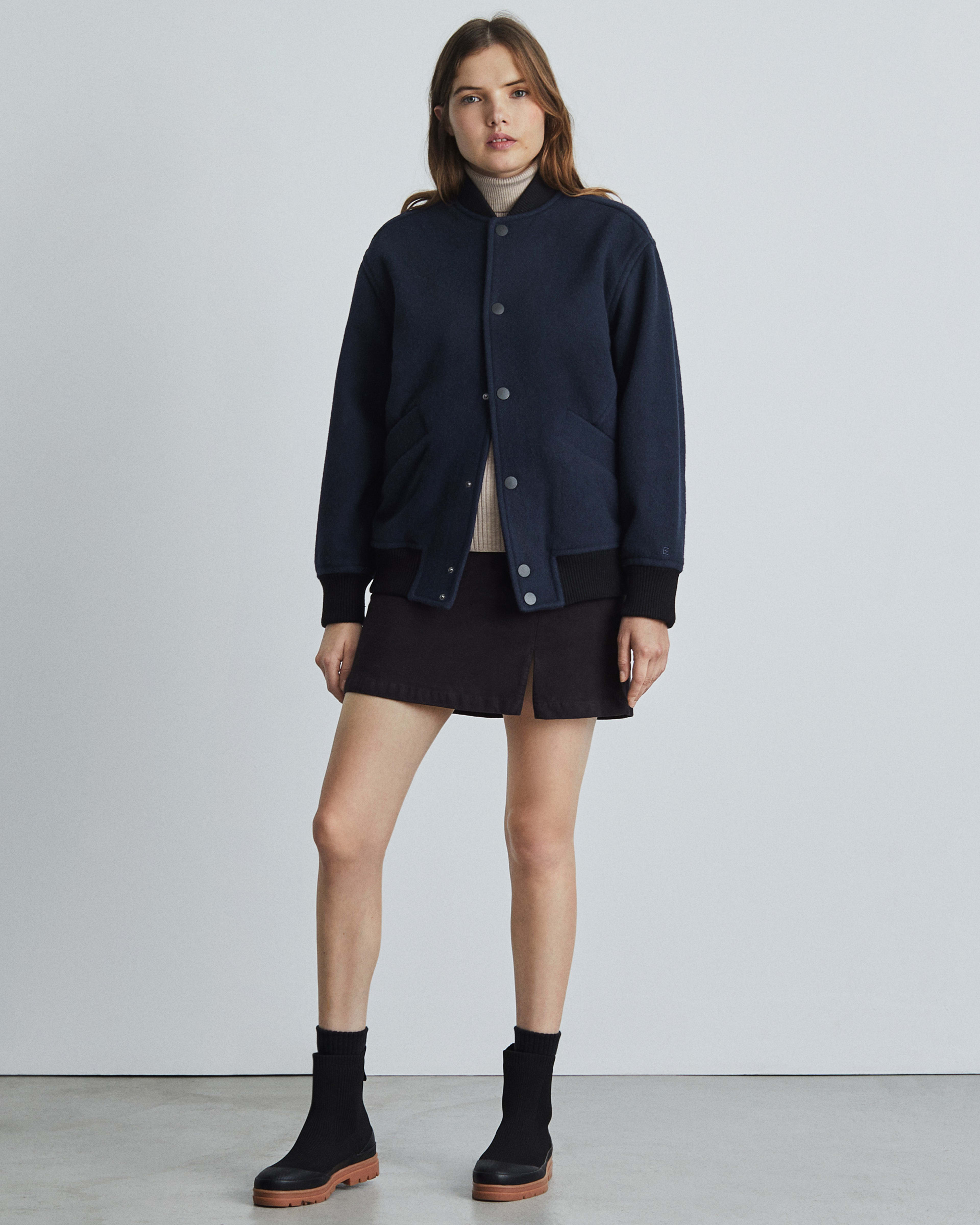 The ReWool® Varsity Bomber Navy / Black Everlane