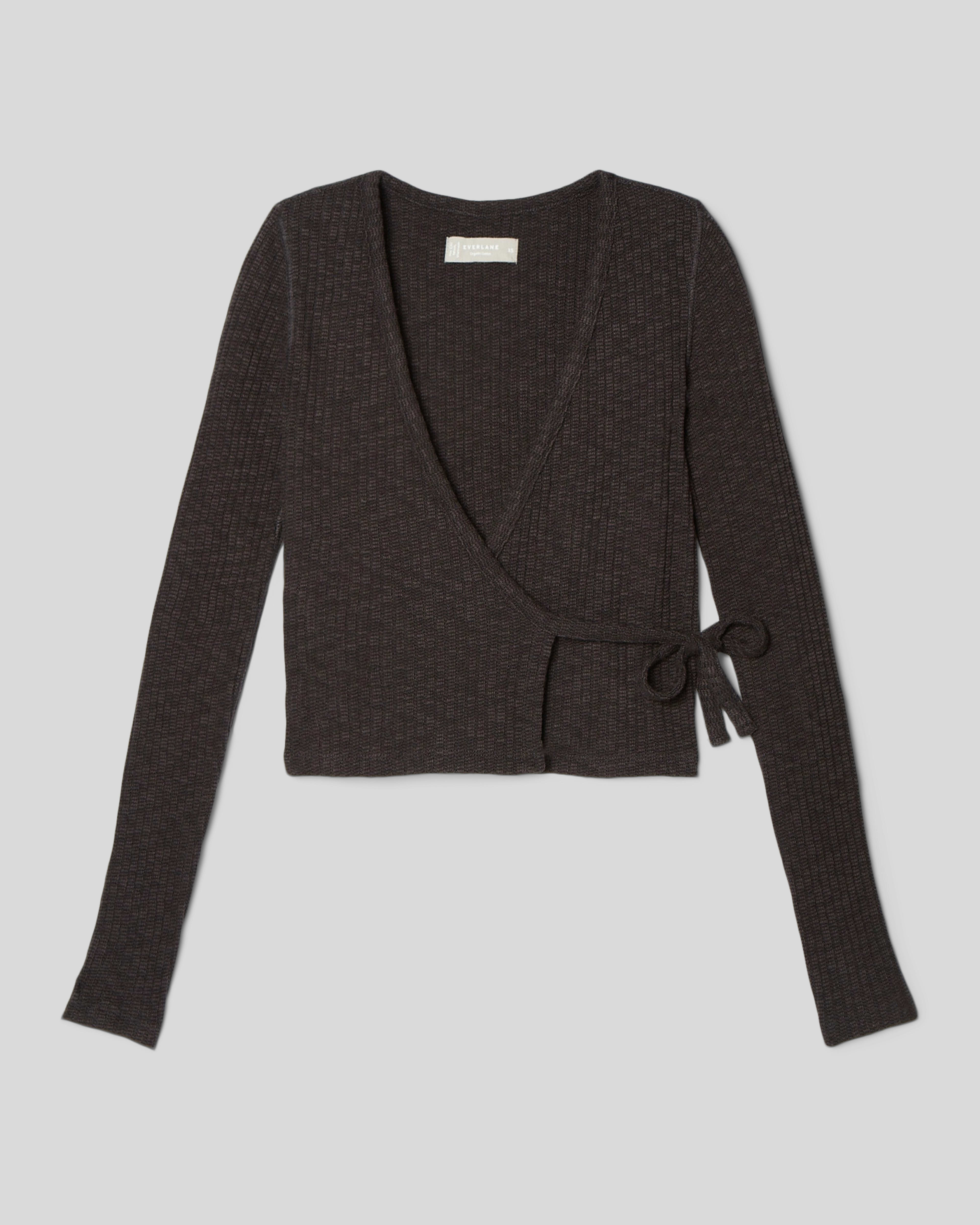 Rib Knit Chain Neck Surplice Wrap Top