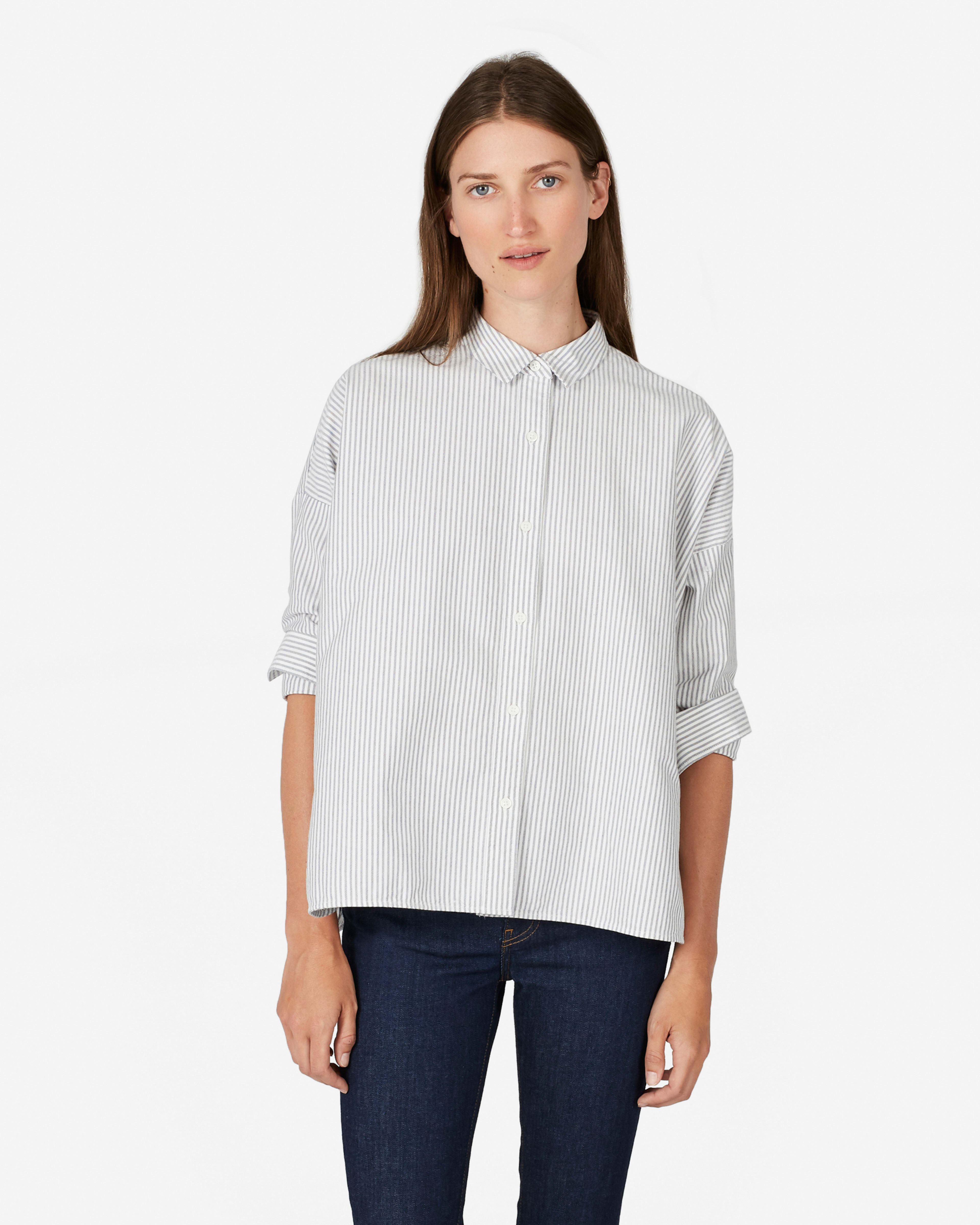 The Japanese Oxford Square Shirt White / Black Stripe – Everlane