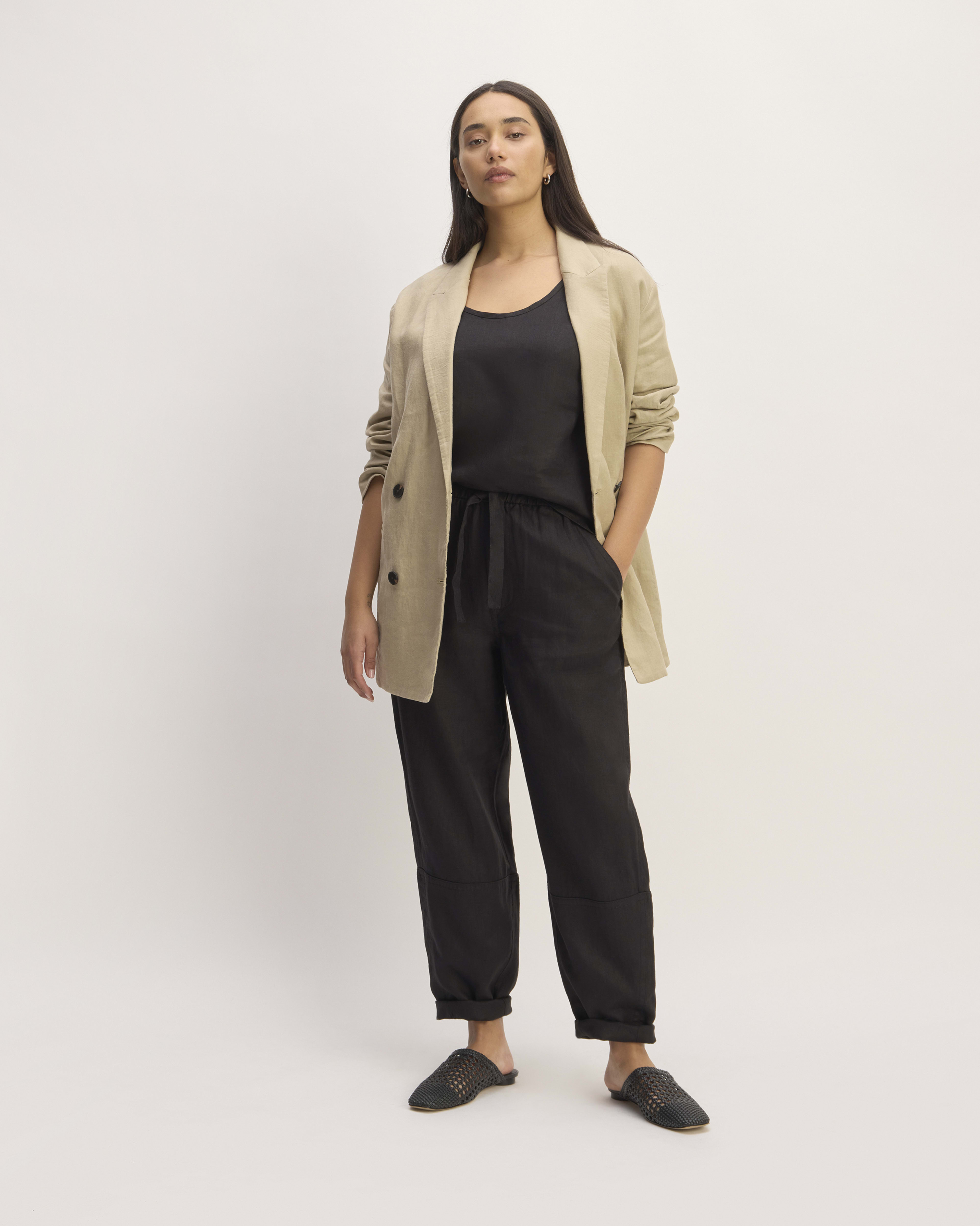 The Linen Pull-On Barrel Pant Black – Everlane