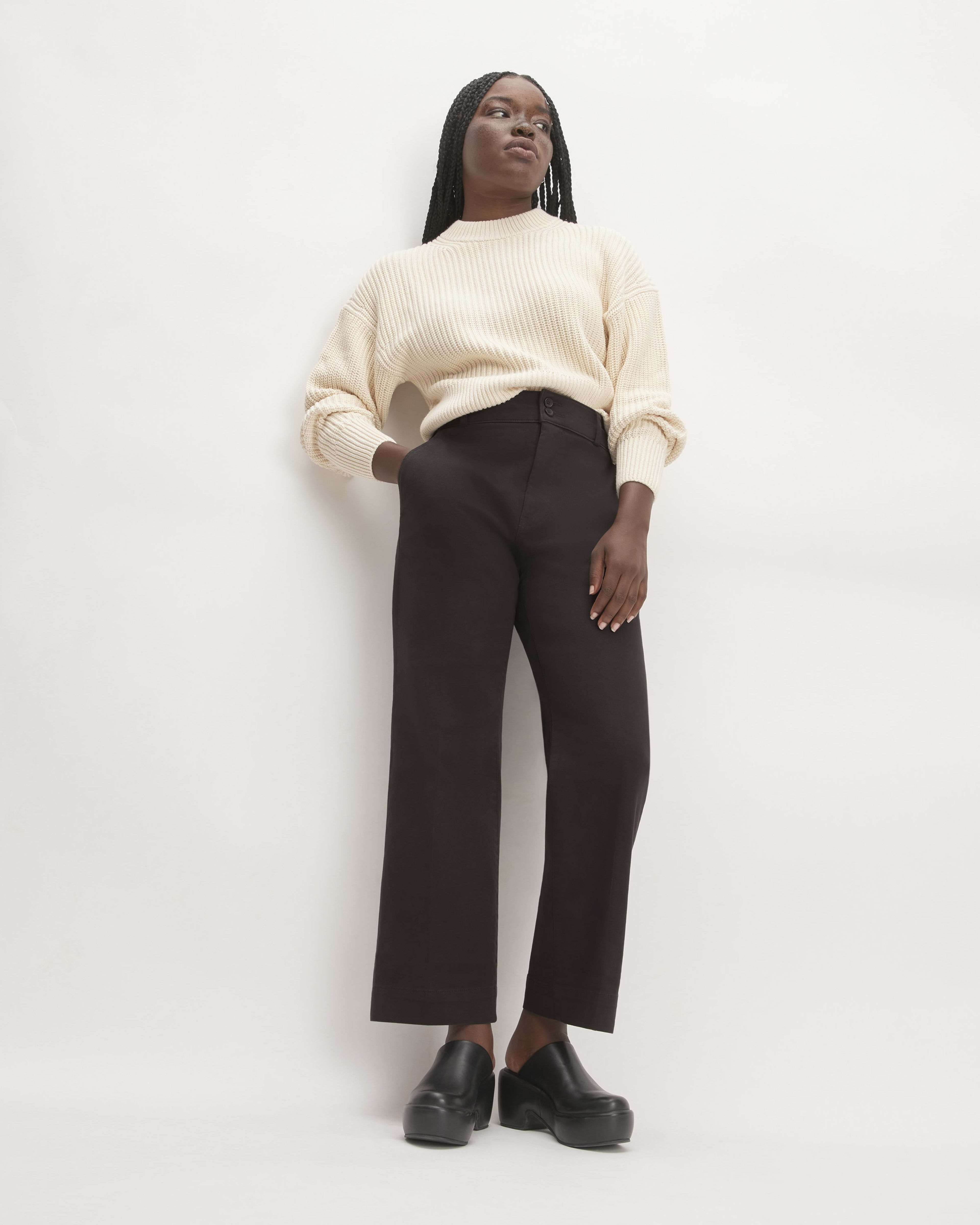Black Cropped Kick Flare Trousers