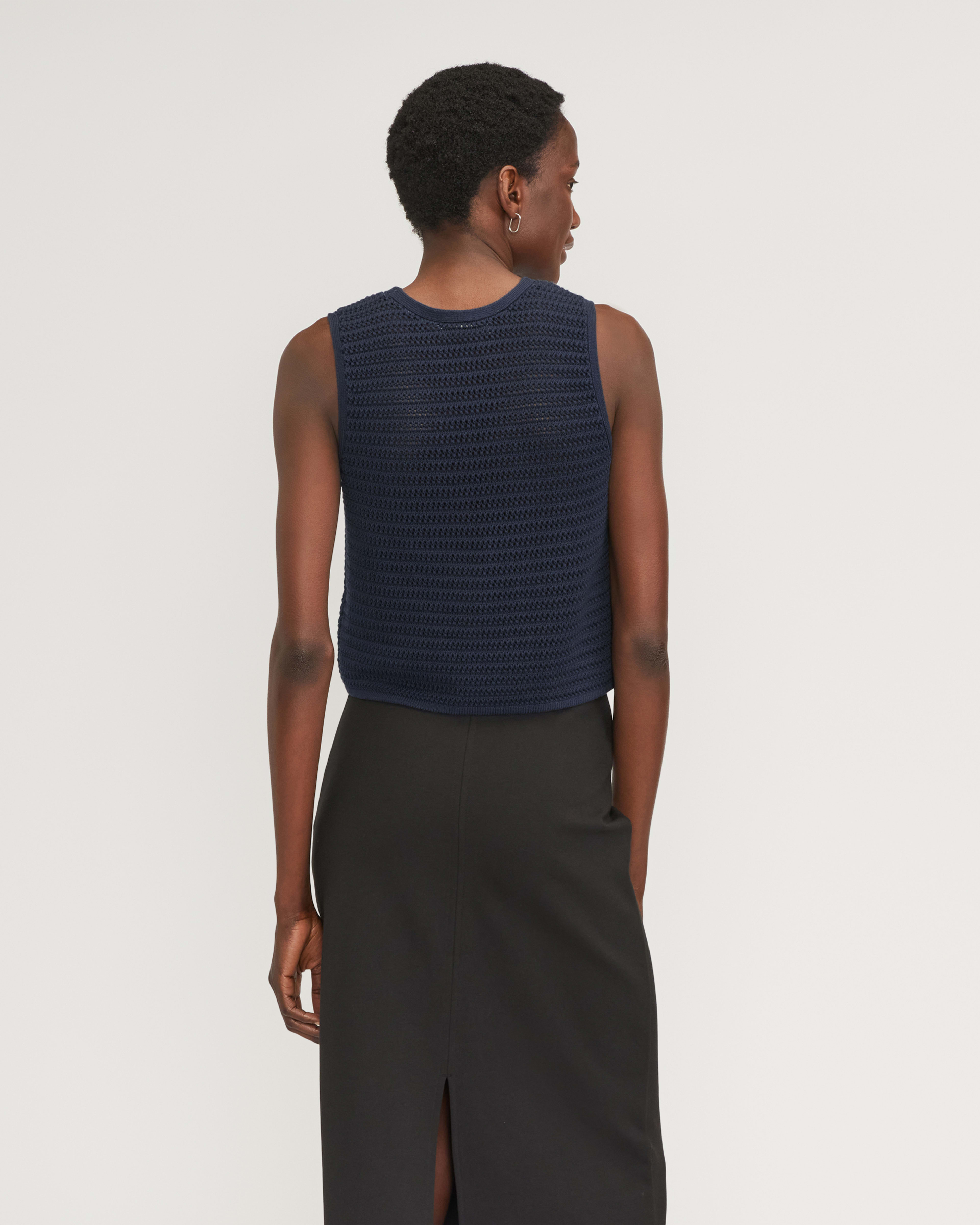 The Crochet Knit Cami Navy Everlane