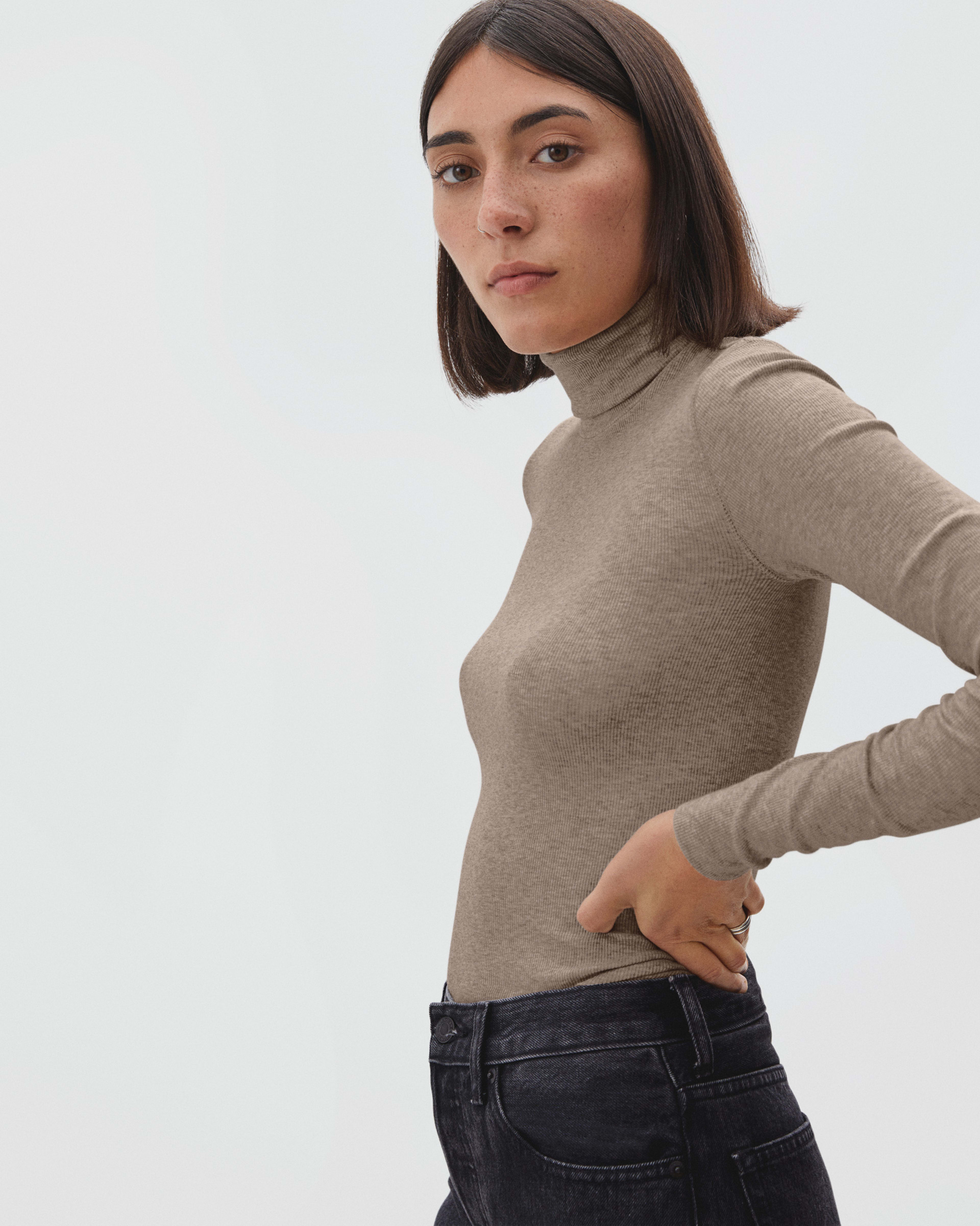 The Pima Micro Rib Turtleneck Heathered Burnt Sugar Everlane 0501