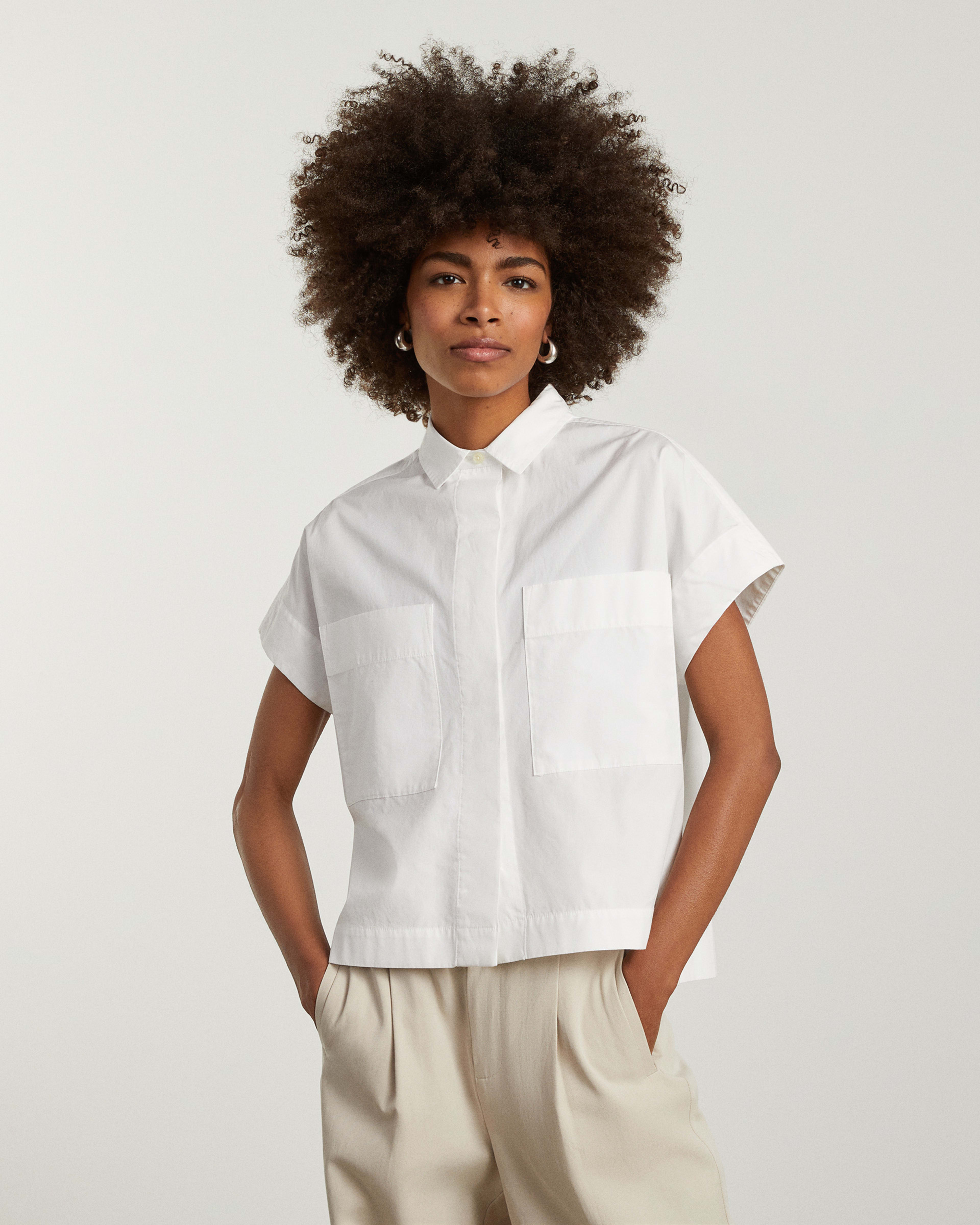 White short sale sleeve shirt women's