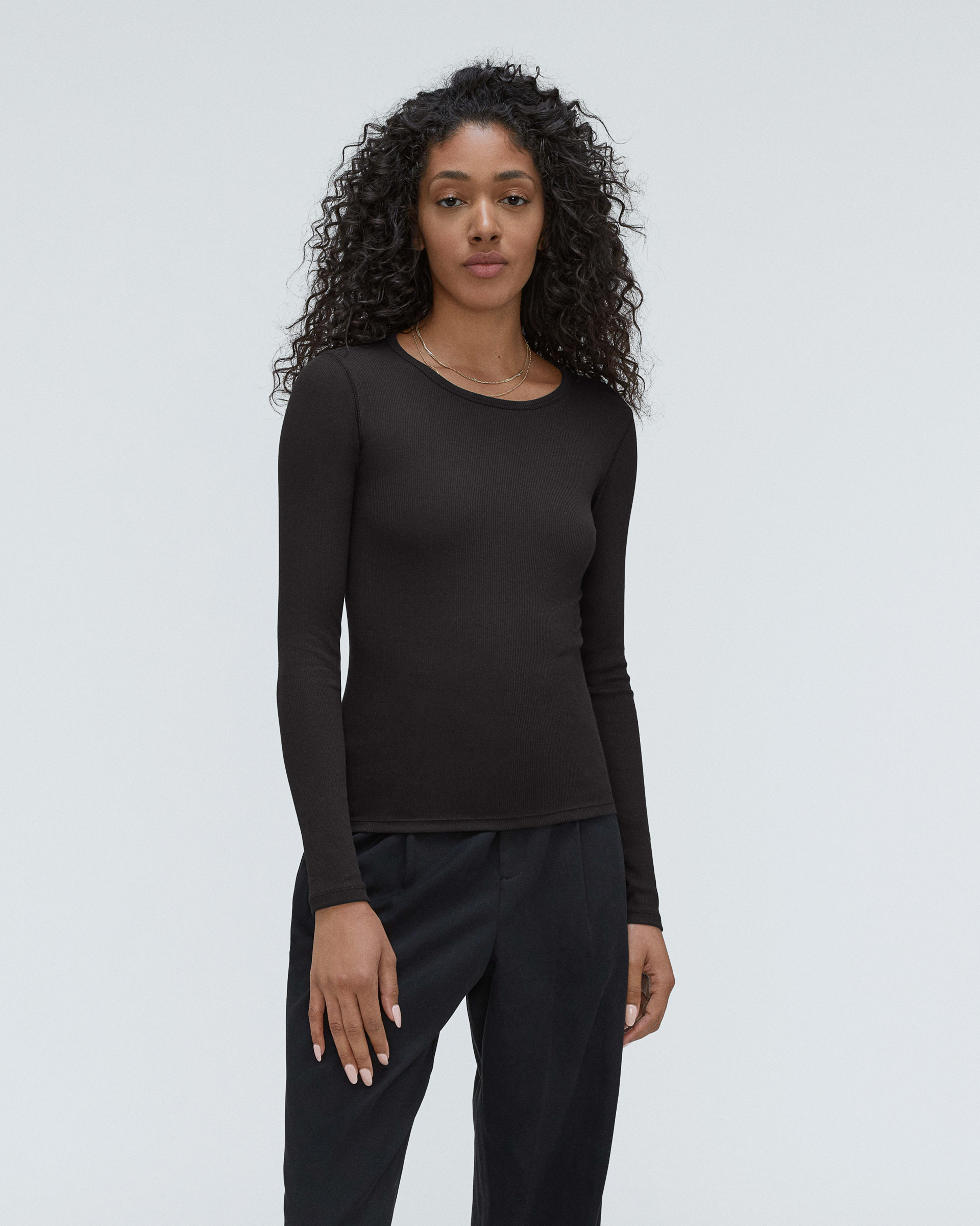 The Luxe Micro-Rib Scoop-Neck Tee Heathered Fatigue – Everlane