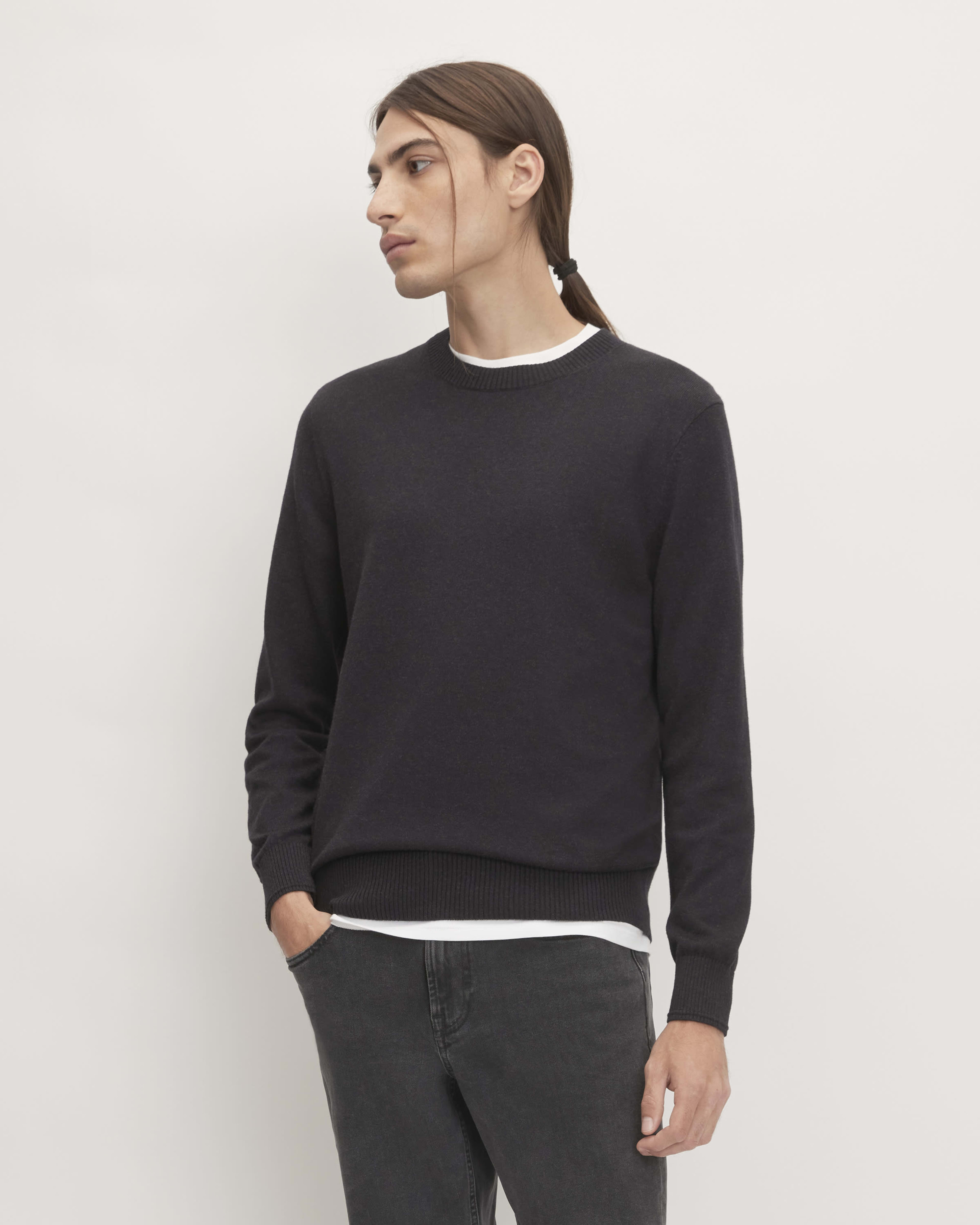 Slim Fit Fine-knit Cotton Sweater - Black - Men