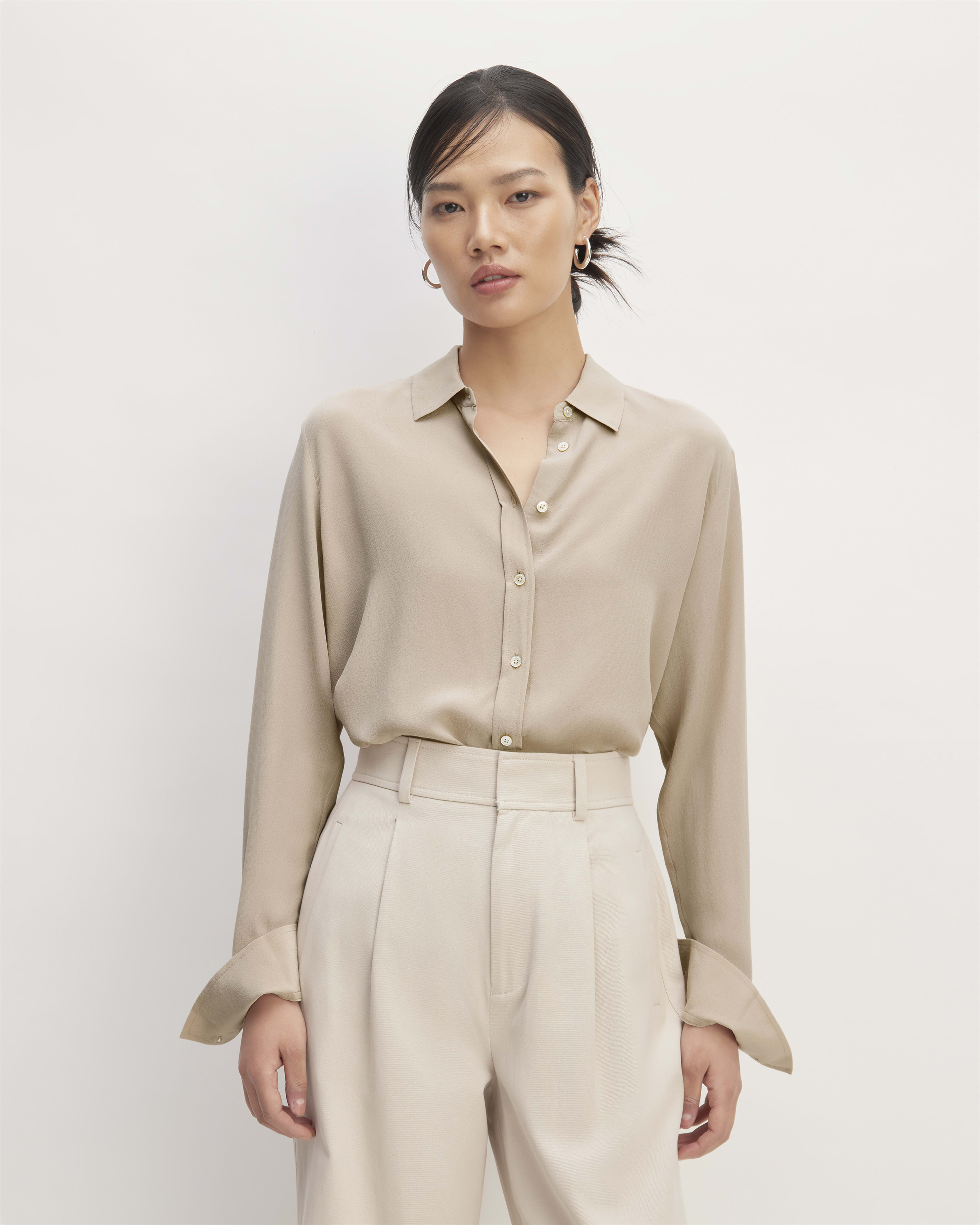 beige silk shirt women's