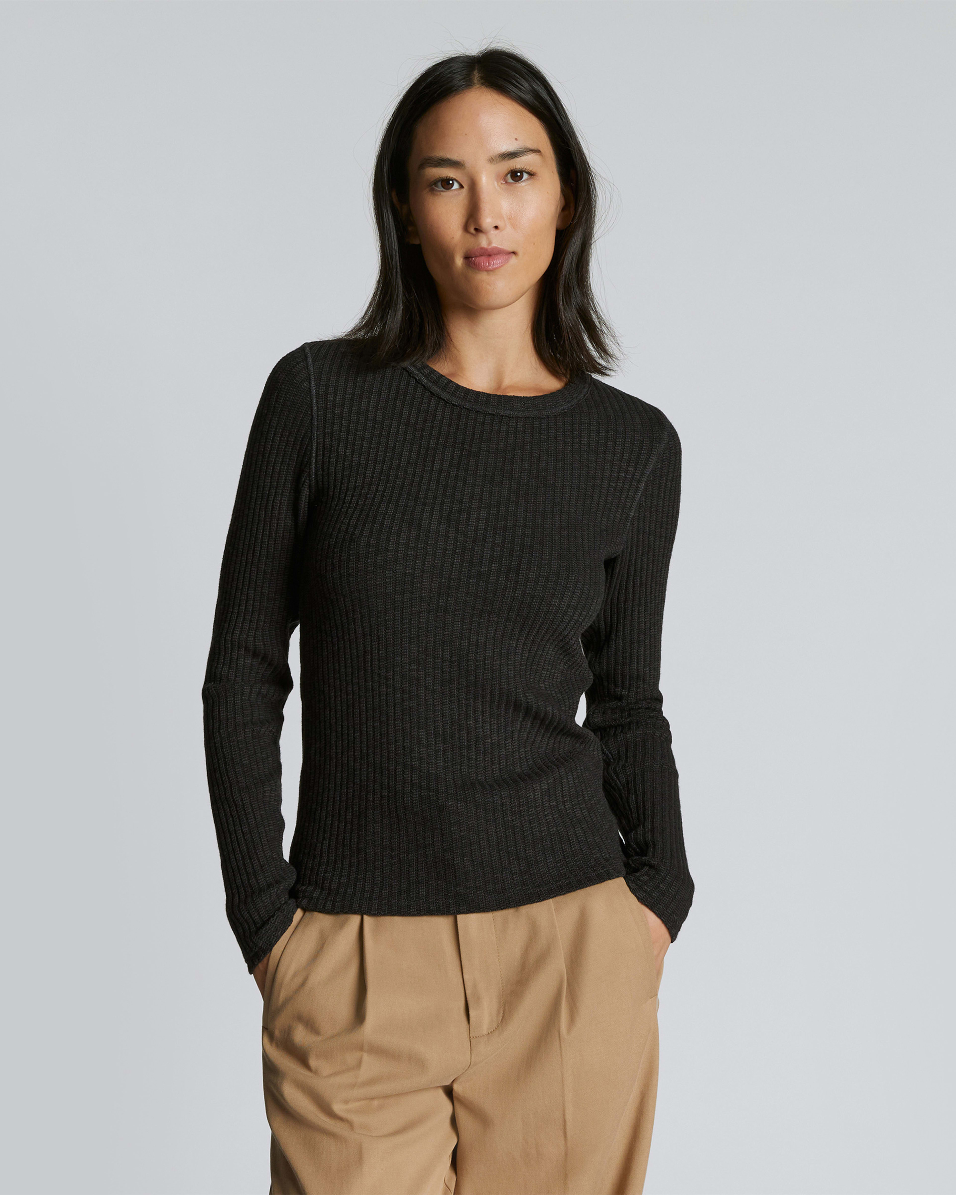 Women's Cashmere Vertical Rib Crew Neck Sweater