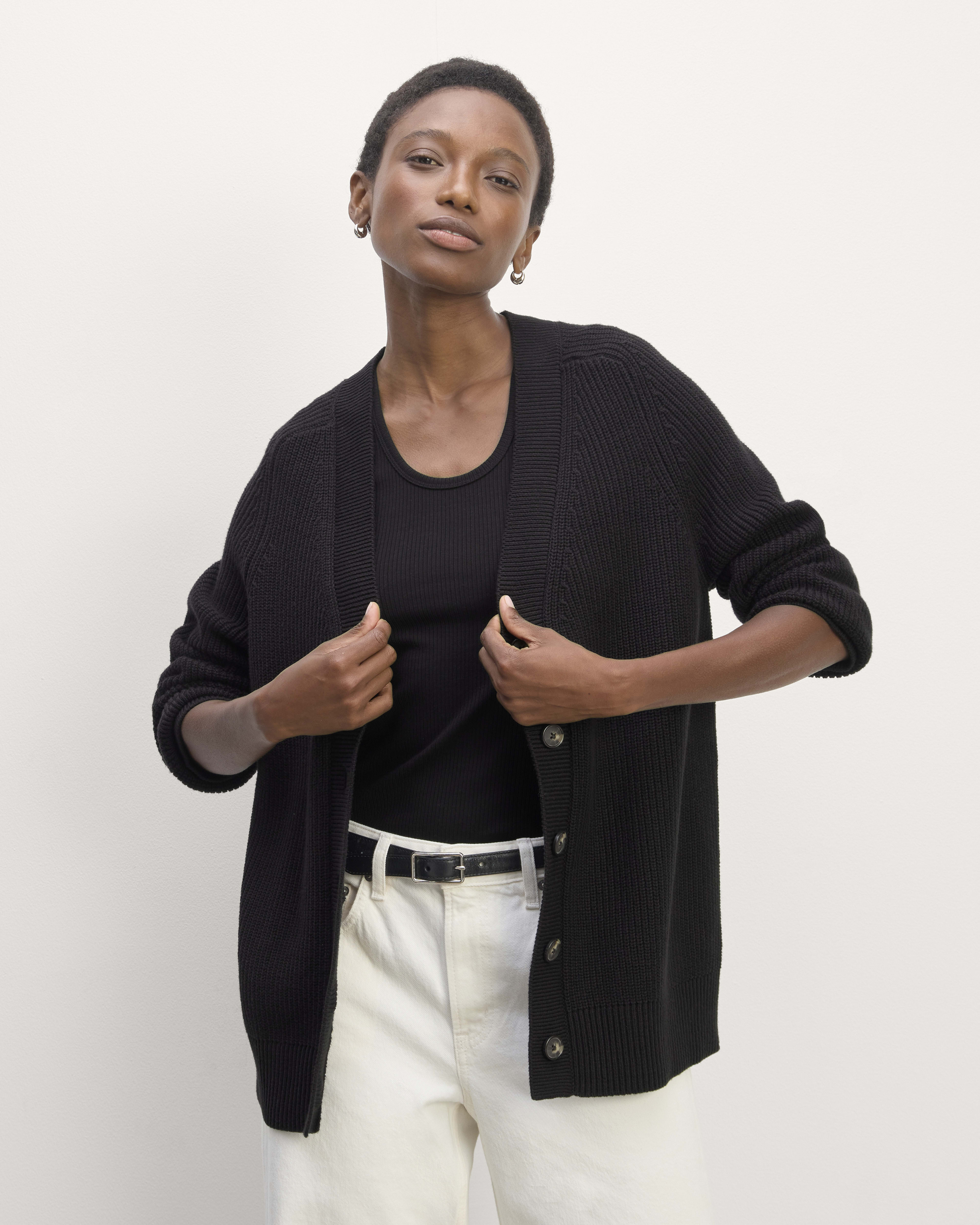The Felted Merino Cocoon Cardigan Black Everlane