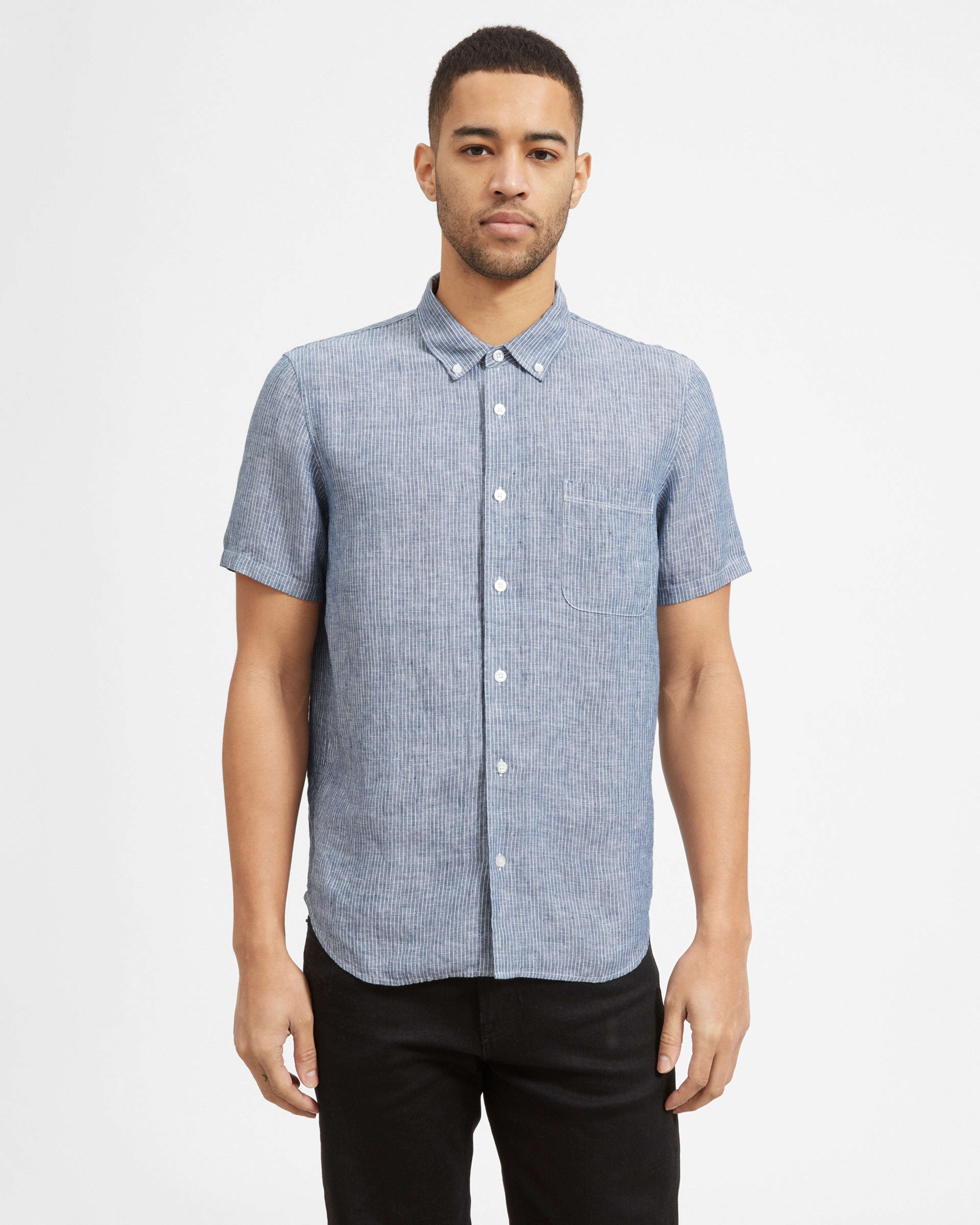 The Linen Short-Sleeve Standard Fit Shirt Blue / White Pinstripe – Everlane