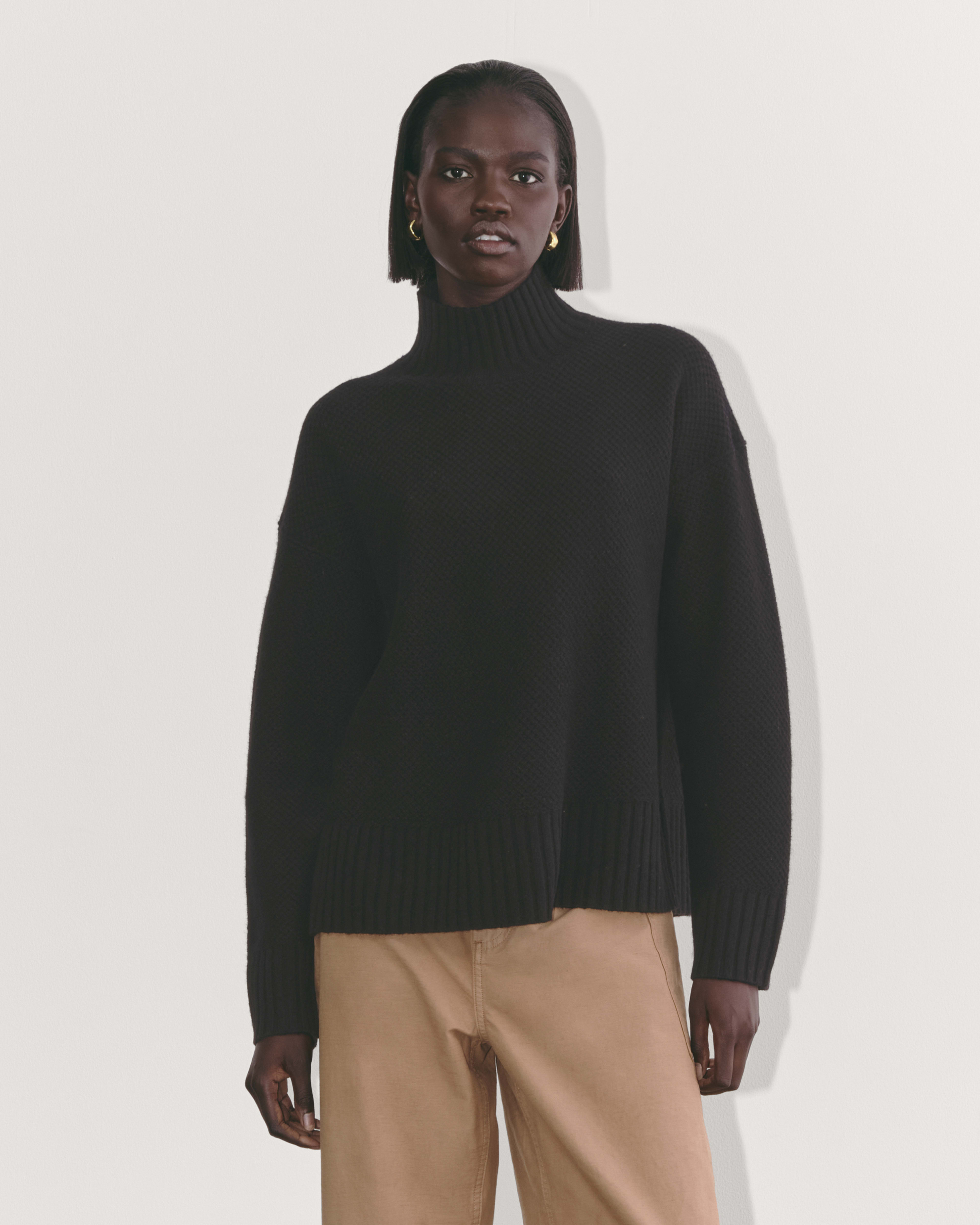 The Good Merino Wool Crewneck Sweater Black Buttermilk Everlane