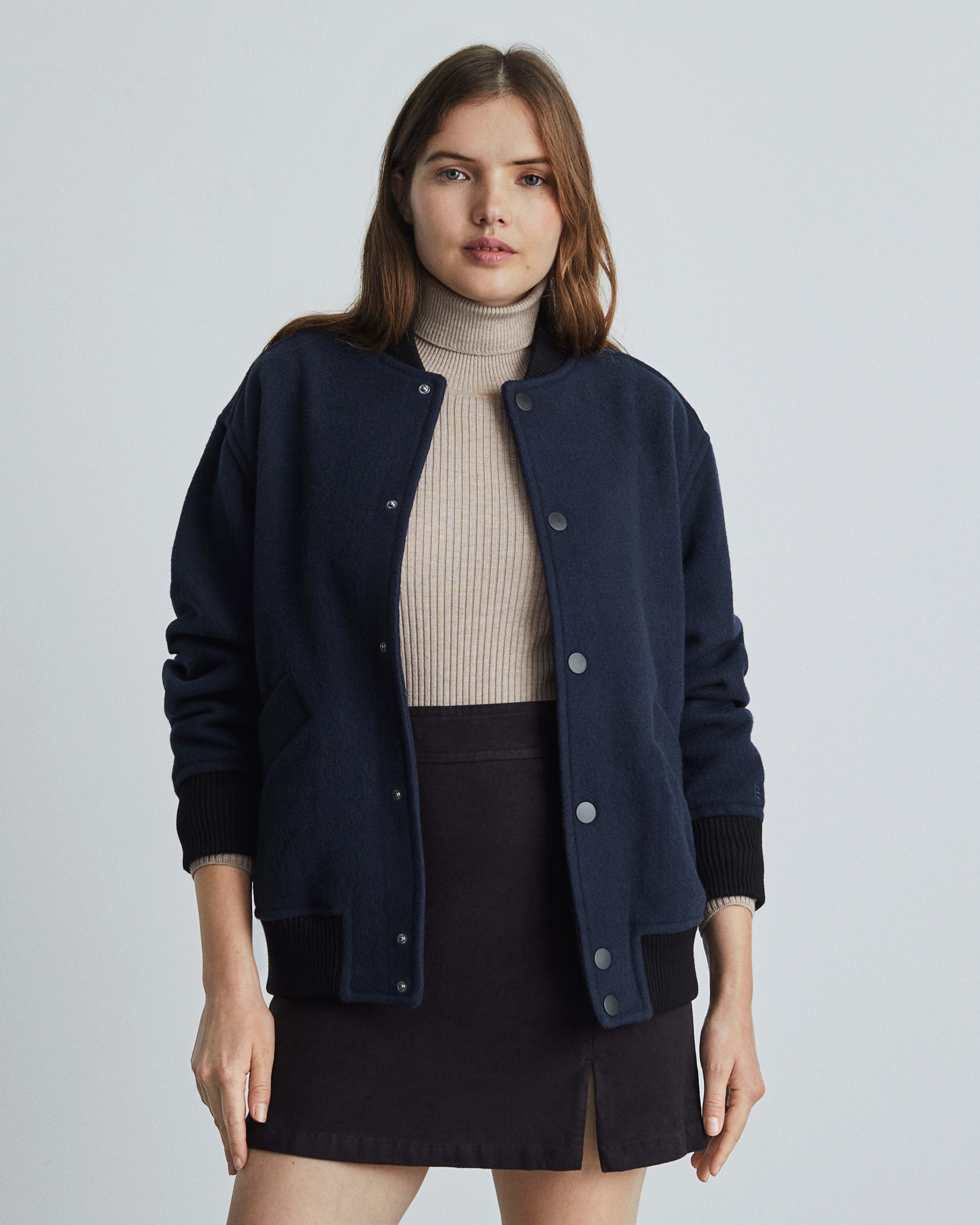 The ReWool® Varsity Bomber Navy / Black Everlane