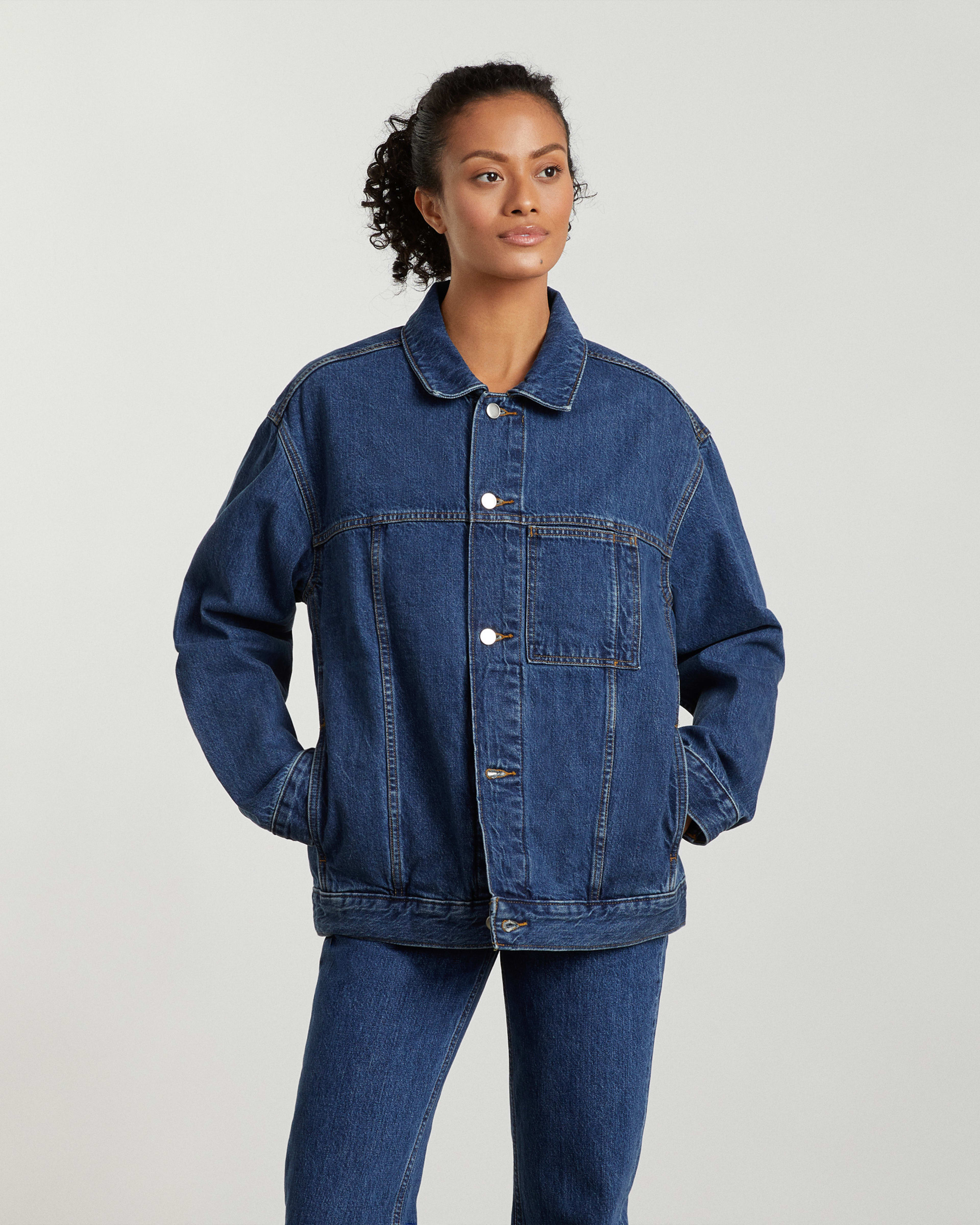 Blue oversized denim jacket best sale
