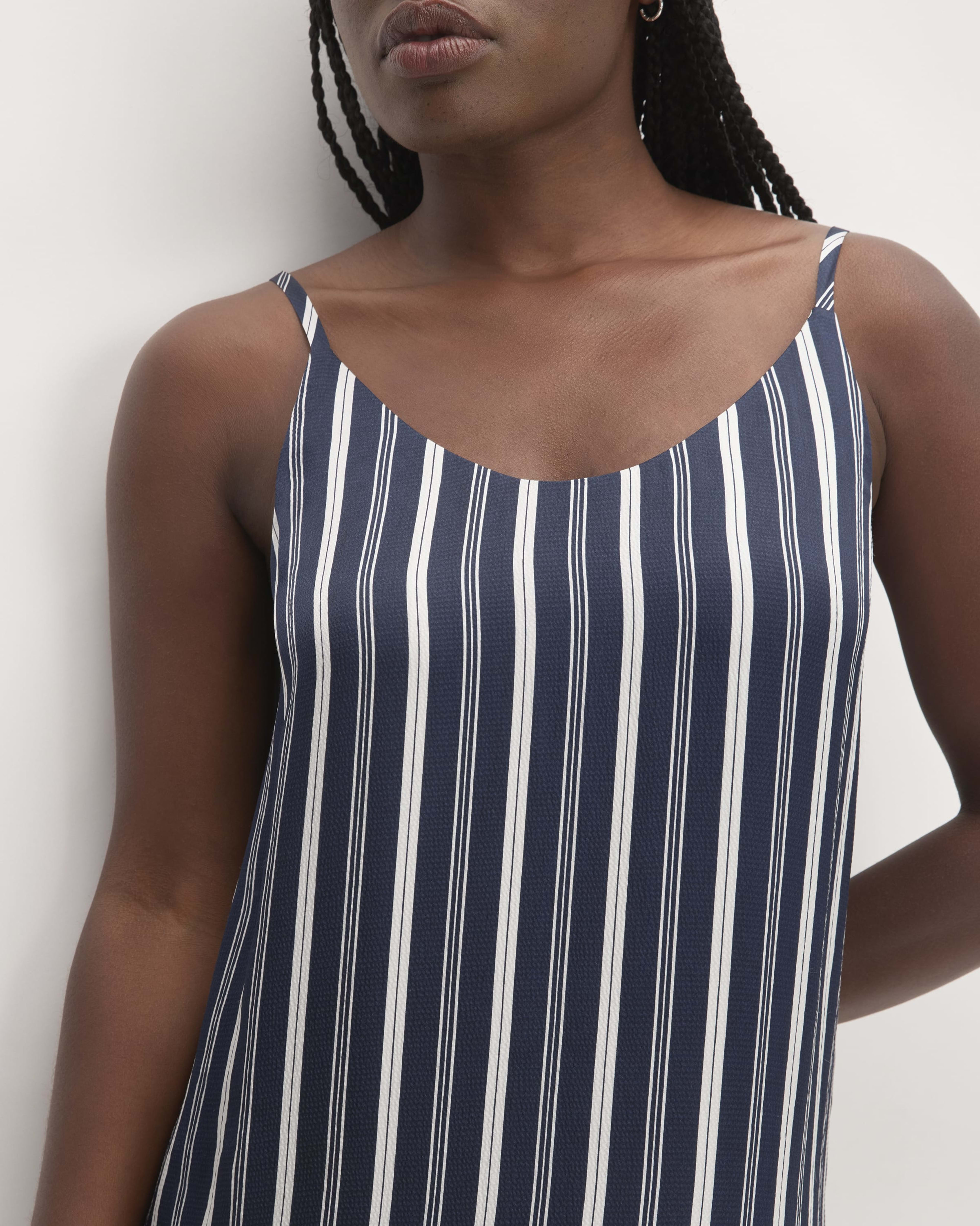 The Hammered Satin Slip Dress Navy / Bone Everlane