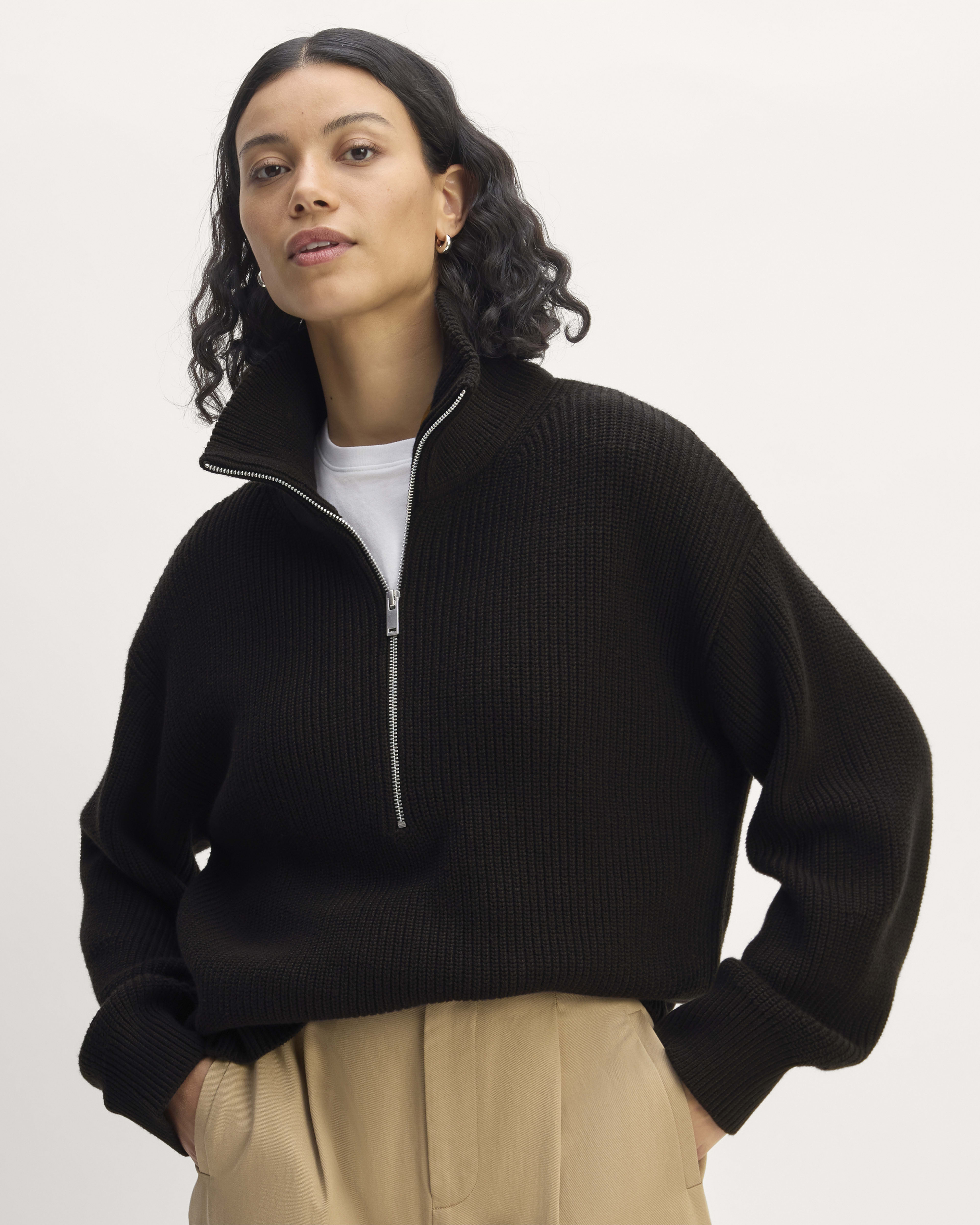 The Half Zip Sweater in Luxe Merino Deep Camel Everlane